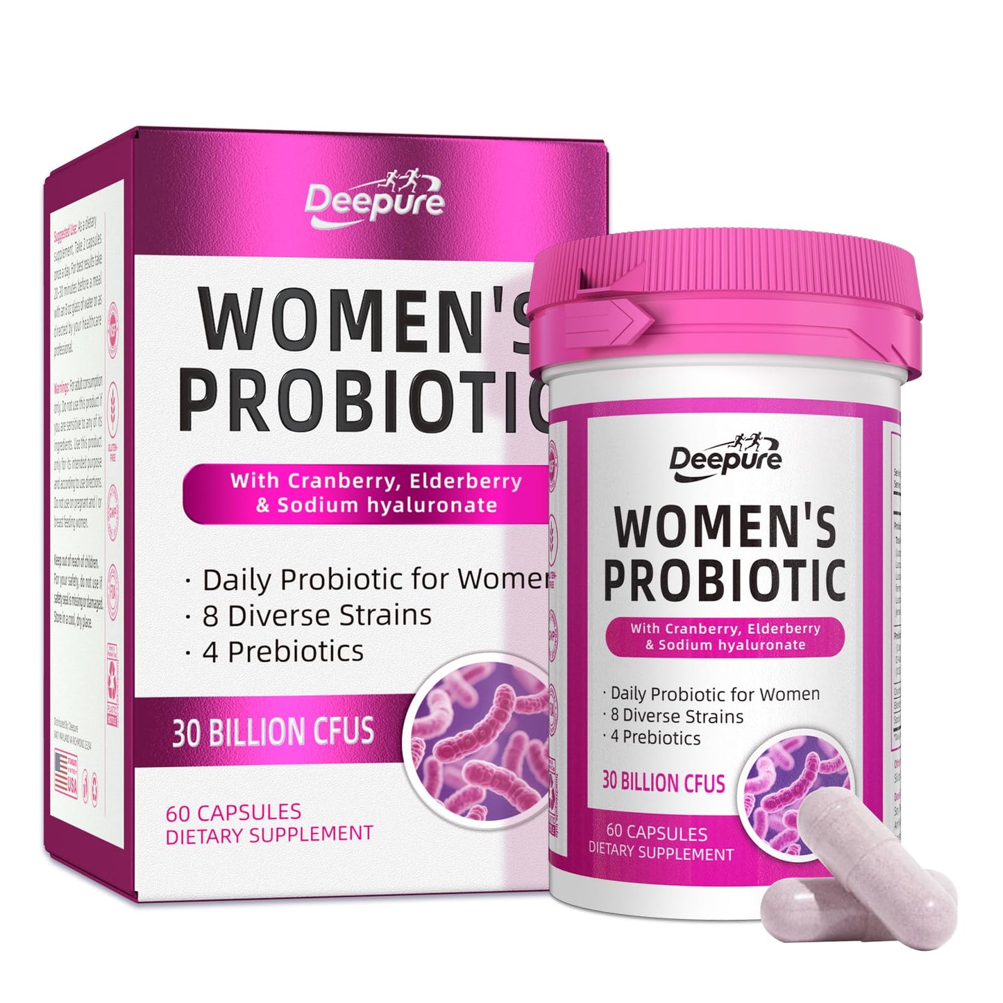 Deepure Probiotics and Prebiotics for Women Capsules, 60 Count