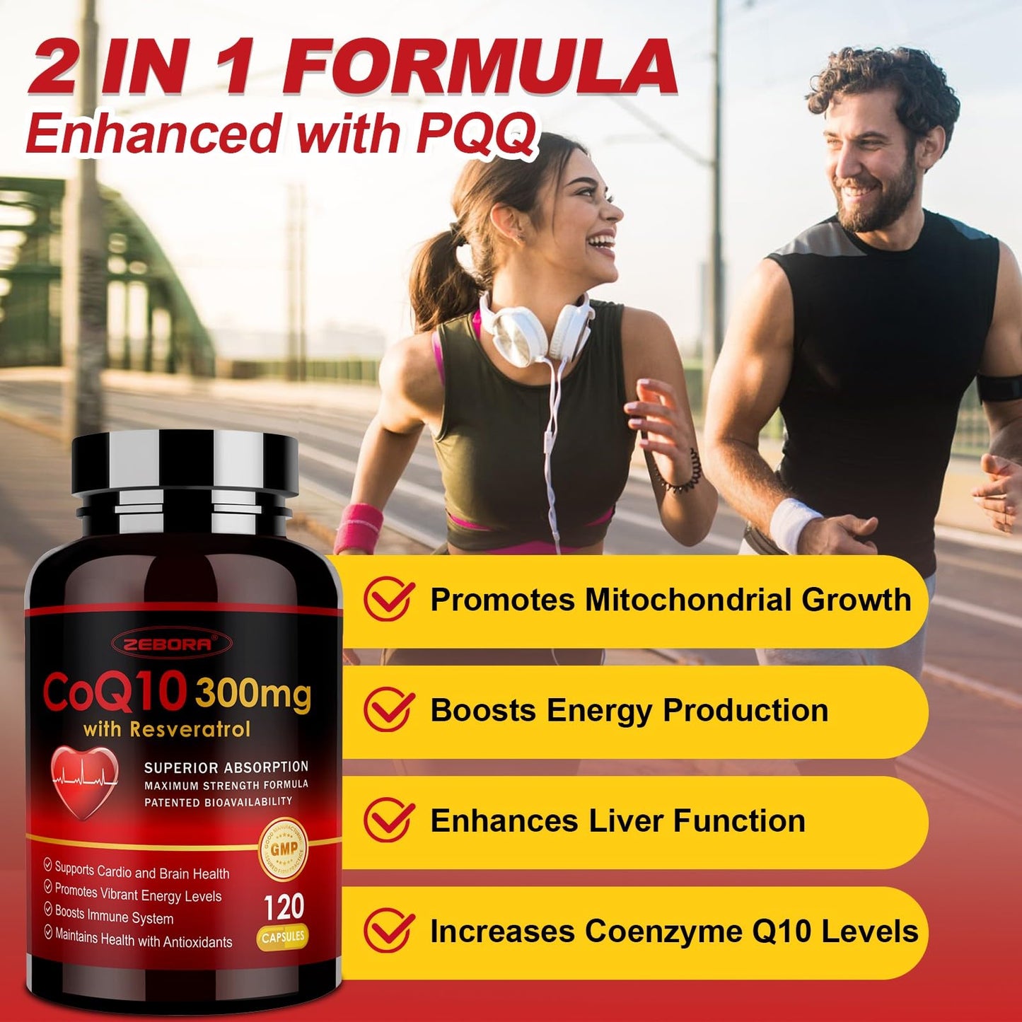 ZEBORA CoQ10-300mg with Trans-Resveratrol, PQQ & Vitamin E, High Absorption Coenzyme-Q10 with BioPerine, 120 Capsules