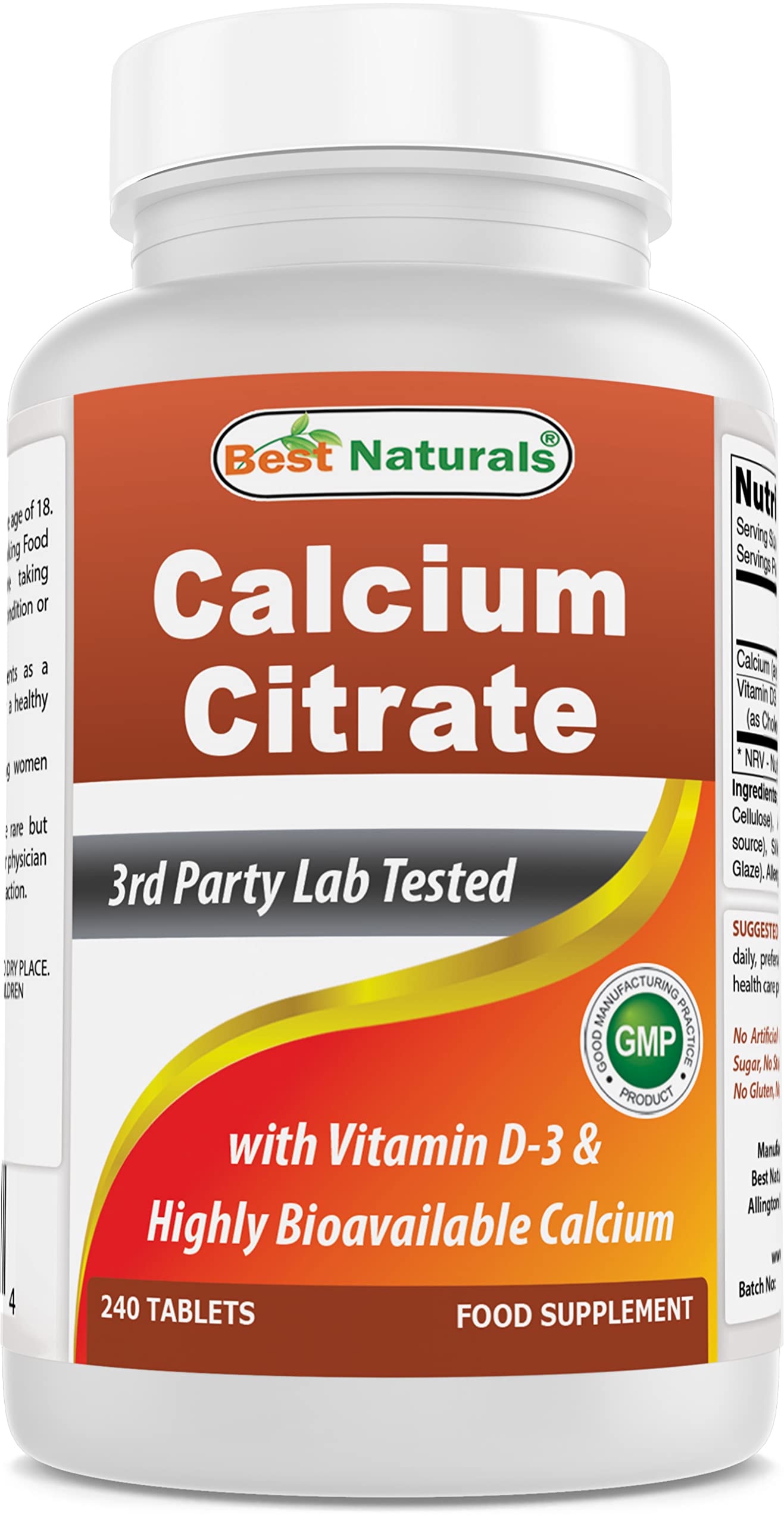 Best Naturals Calcium Citrate with Vitamin D-3 240 Tablets