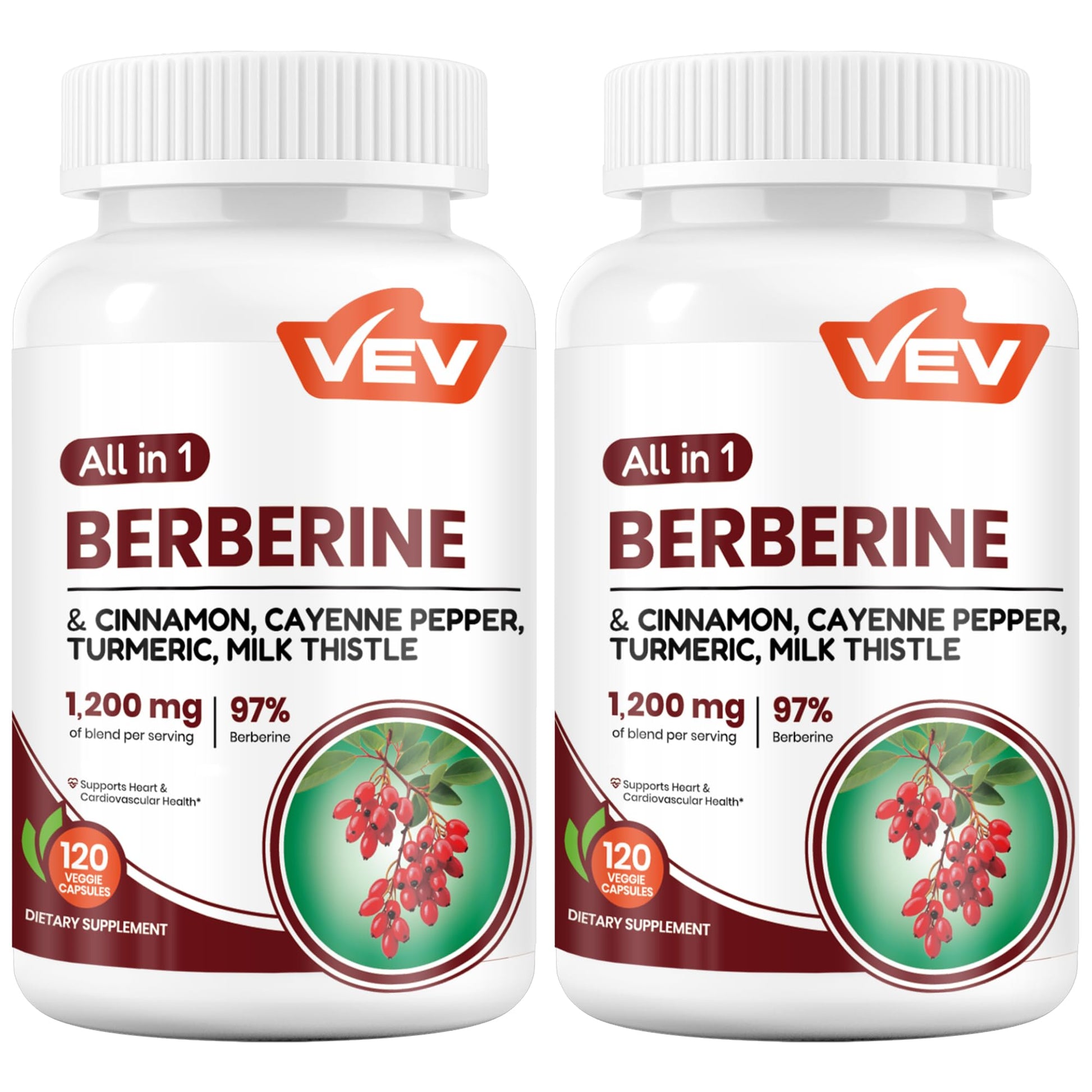 VEV Berberine Supplement with Ceylon Cinnamon for Daily Wellness Support 240 Capsules
