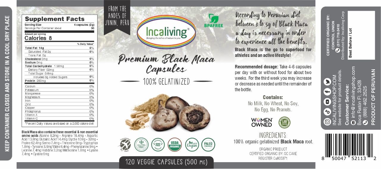 Incaliving Premium Black Maca Veggie Caps, 1 Capsule