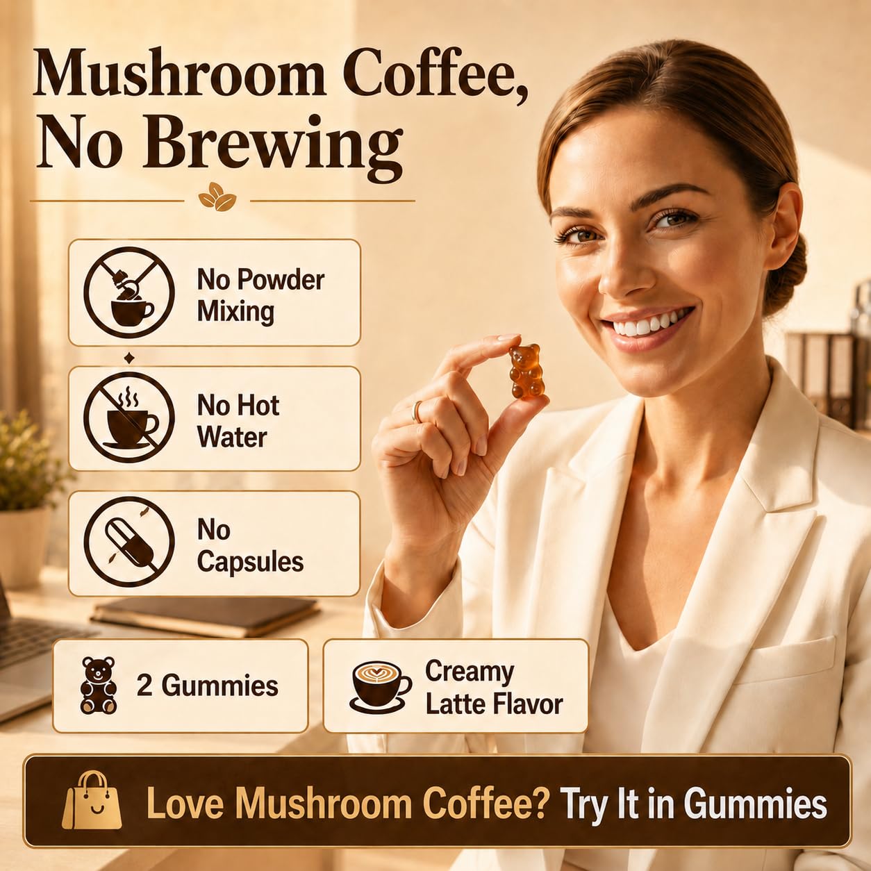 SHIZAM Mushroom Coffee Gummies with Lion’s Mane, Ginkgo Biloba, Alpha GPC & B6 P5P, 60 Count