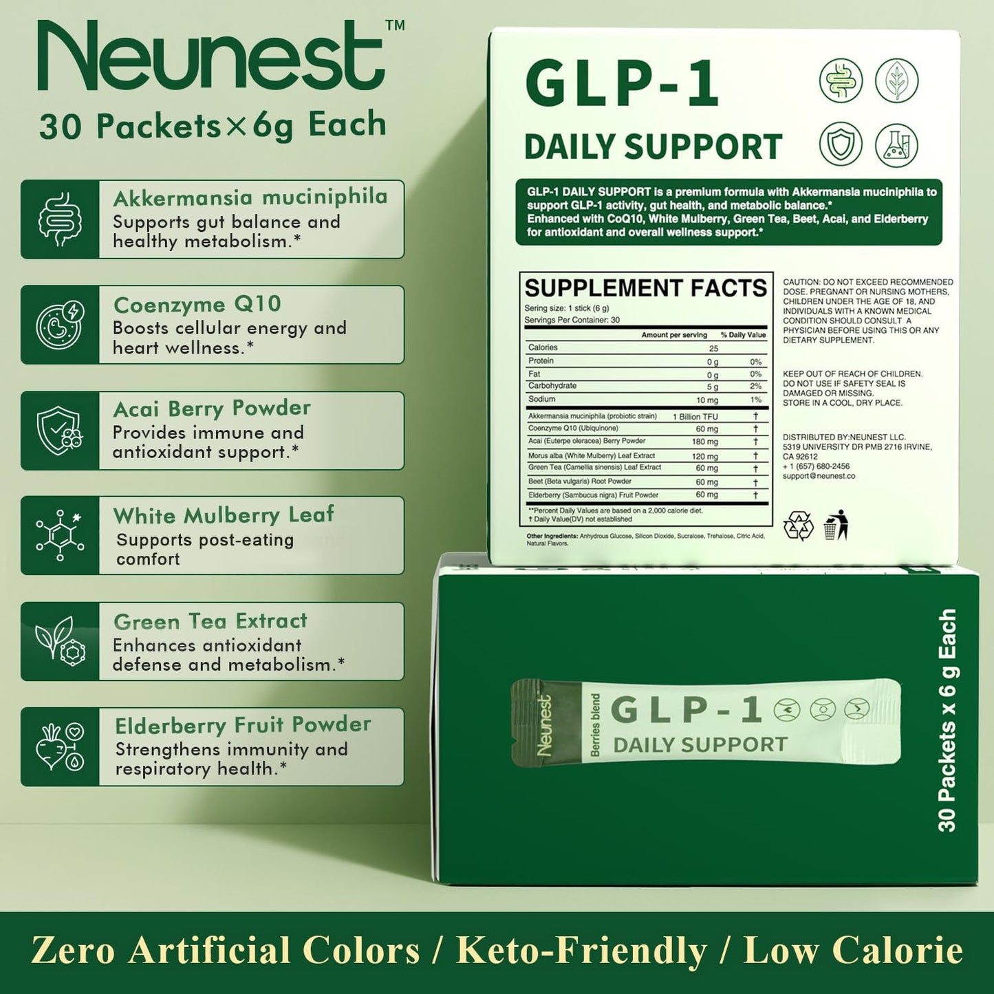 NEUNEST GLP Booster Probiotic Supplement Mix Drink for Weight Loss, Natural Appetite Control, Gut Health, Energy & Metabolic Support for Women & Men, with Akkermansia, CoQ10 and Beet Root, 30 Capsules