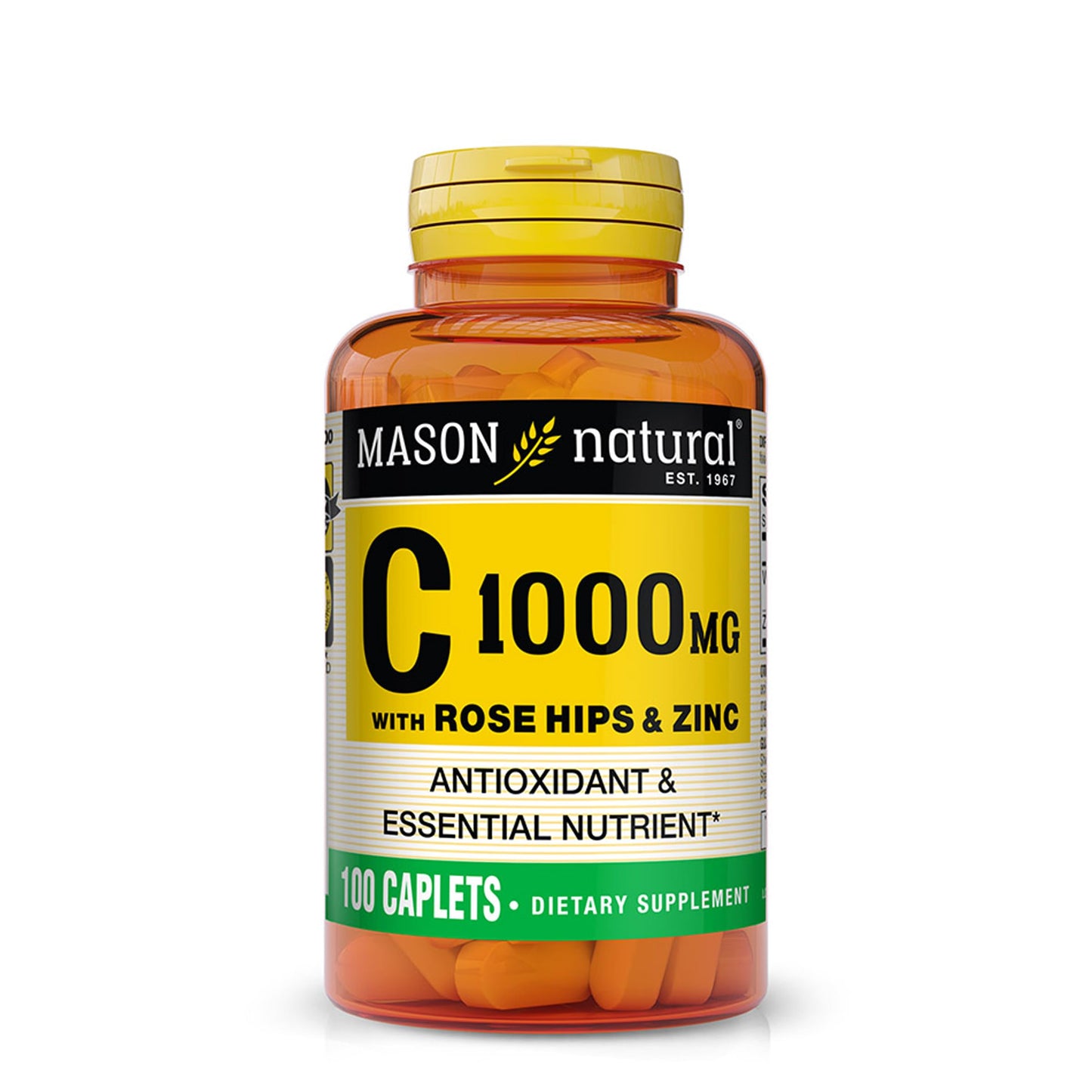 Mason Natural Vitamin C 1000 mg with Rose Hips and Zinc Caplets, 100 Caplets
