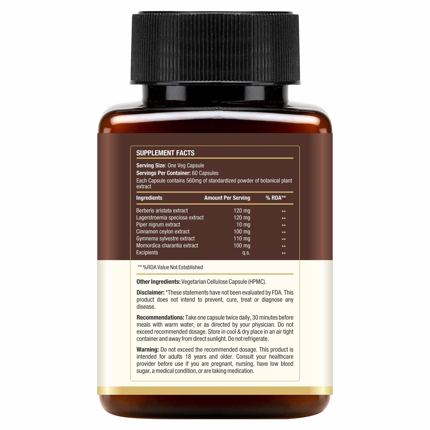 Suwasthi DiaCurex Berberine Supplement - 120mg with Cinnamon, Bitter Melon & Gymnema for Men & Women, 60 Capsules