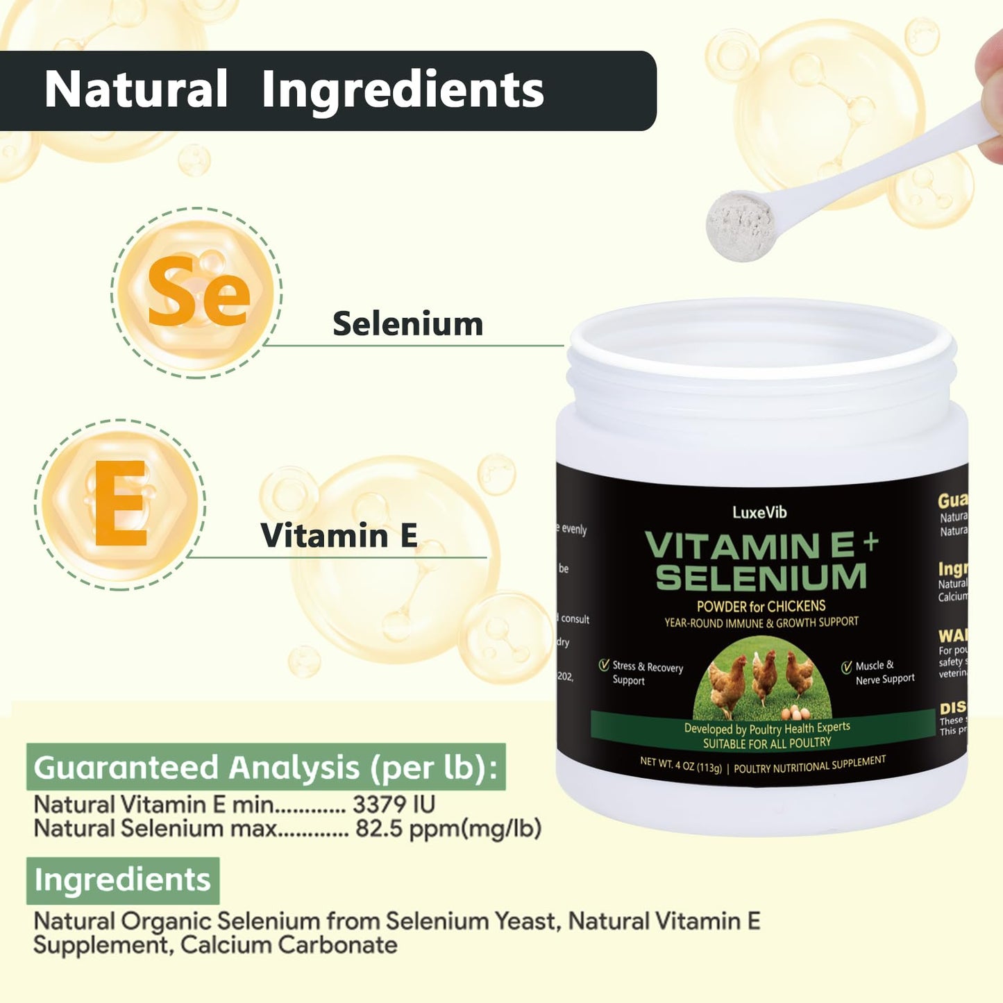 LuxeVib Selenium & Vitamin E Powder for Chickens, 1 Ounce