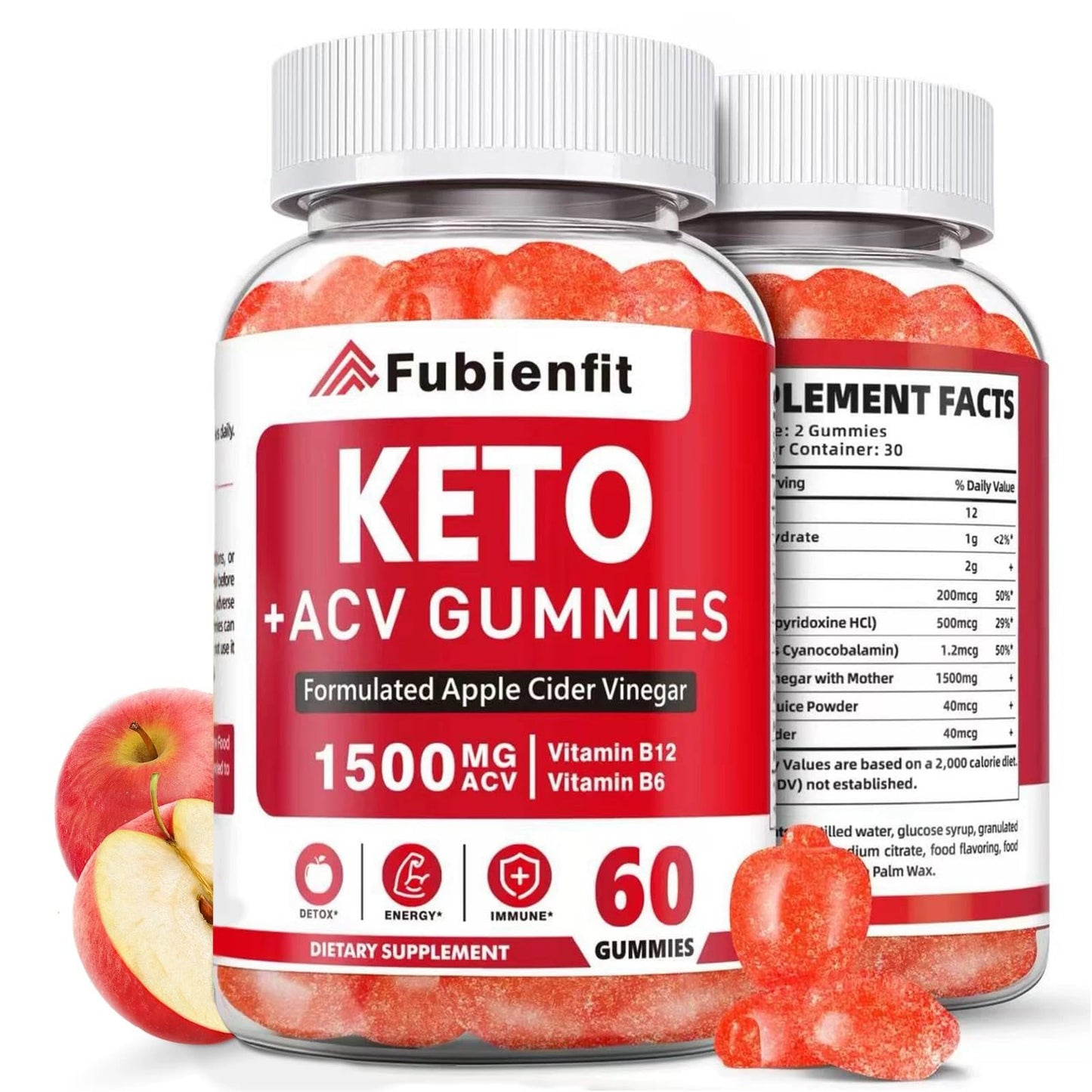 Fubienfit Apple Cider Vinegar Gummies with Mother – ACV Gummies with B Vitamins, Pomegranate & Beet Root – Daily Wellness & Digestive Balance – Vegan, Sugar-Free, 60 Count