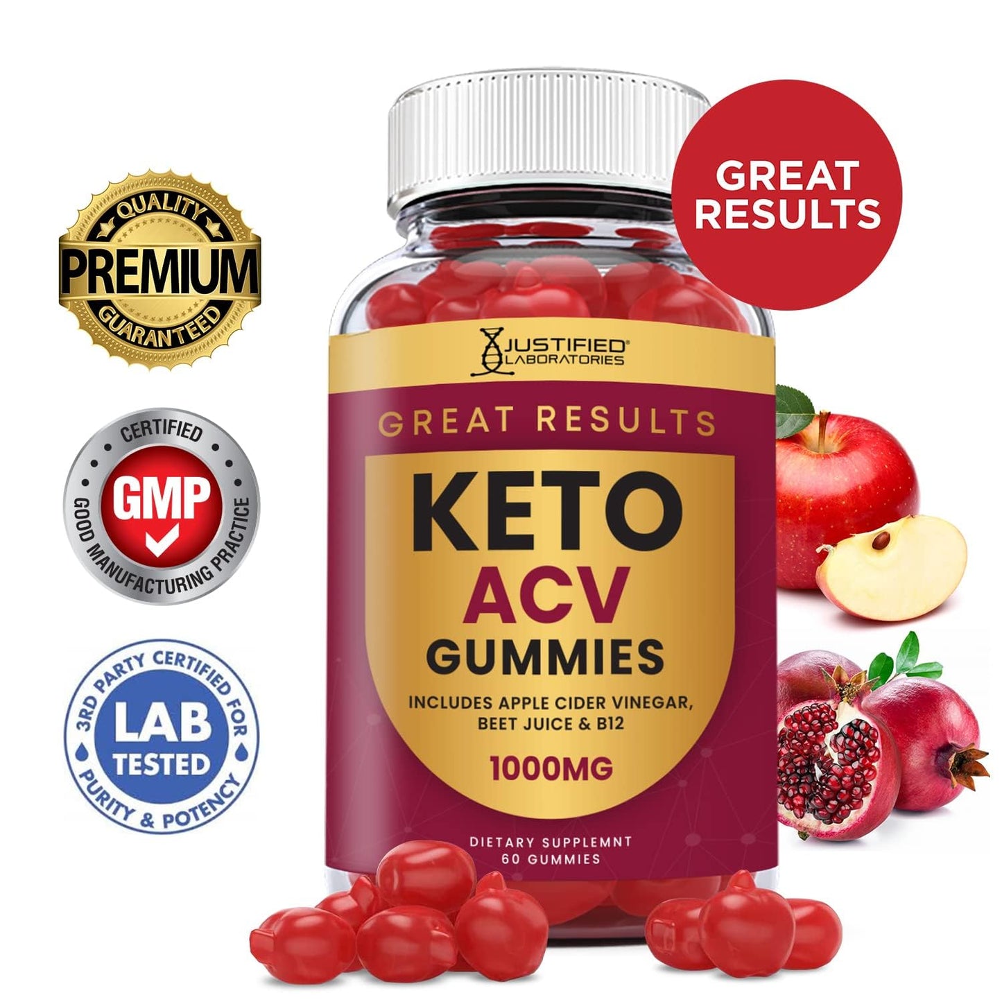 Justified Laboratories Great Results Keto ACV Gummies Gummy, 180 Count