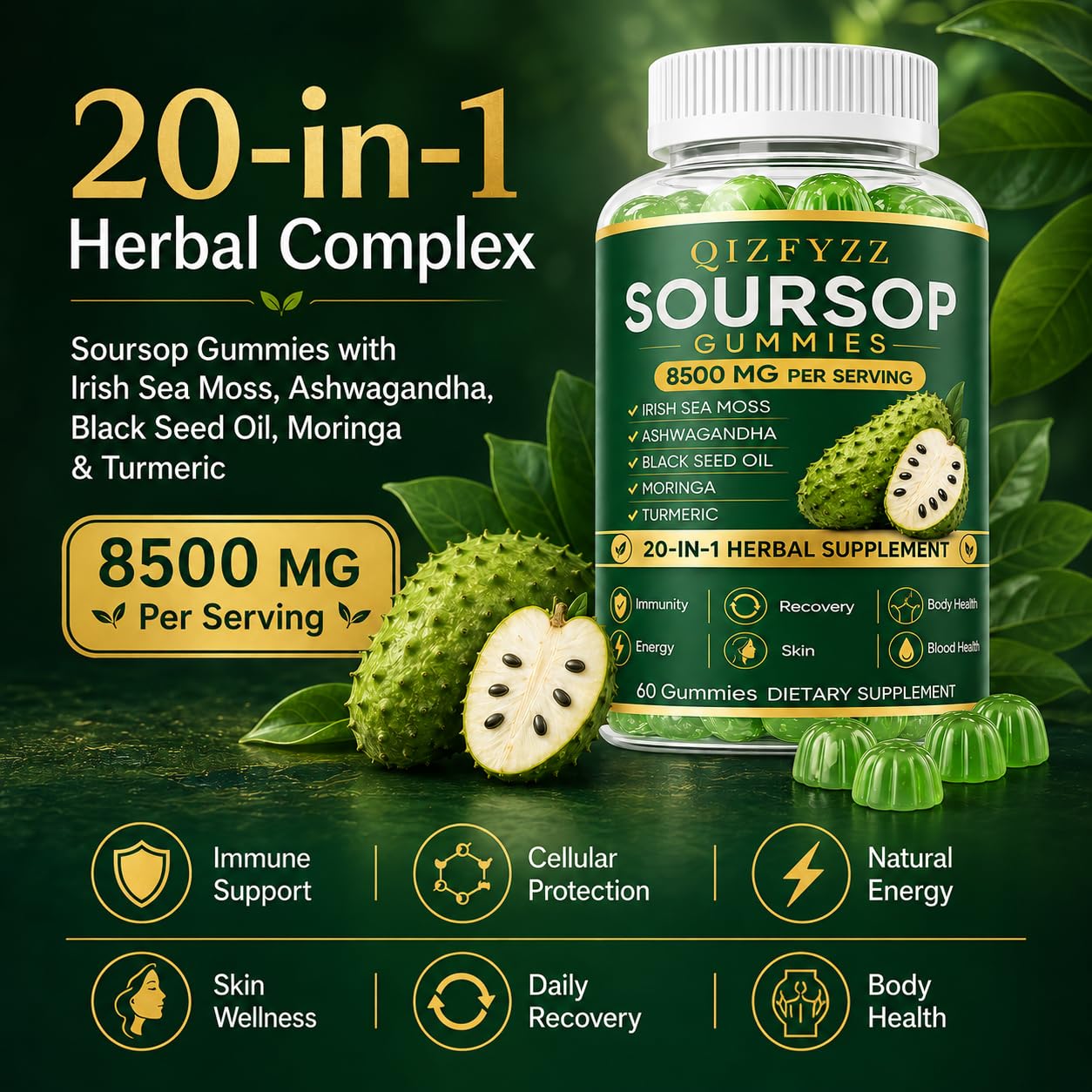 Aacnre Qizfyzz Soursop Gummies, Gummy, 1 Count