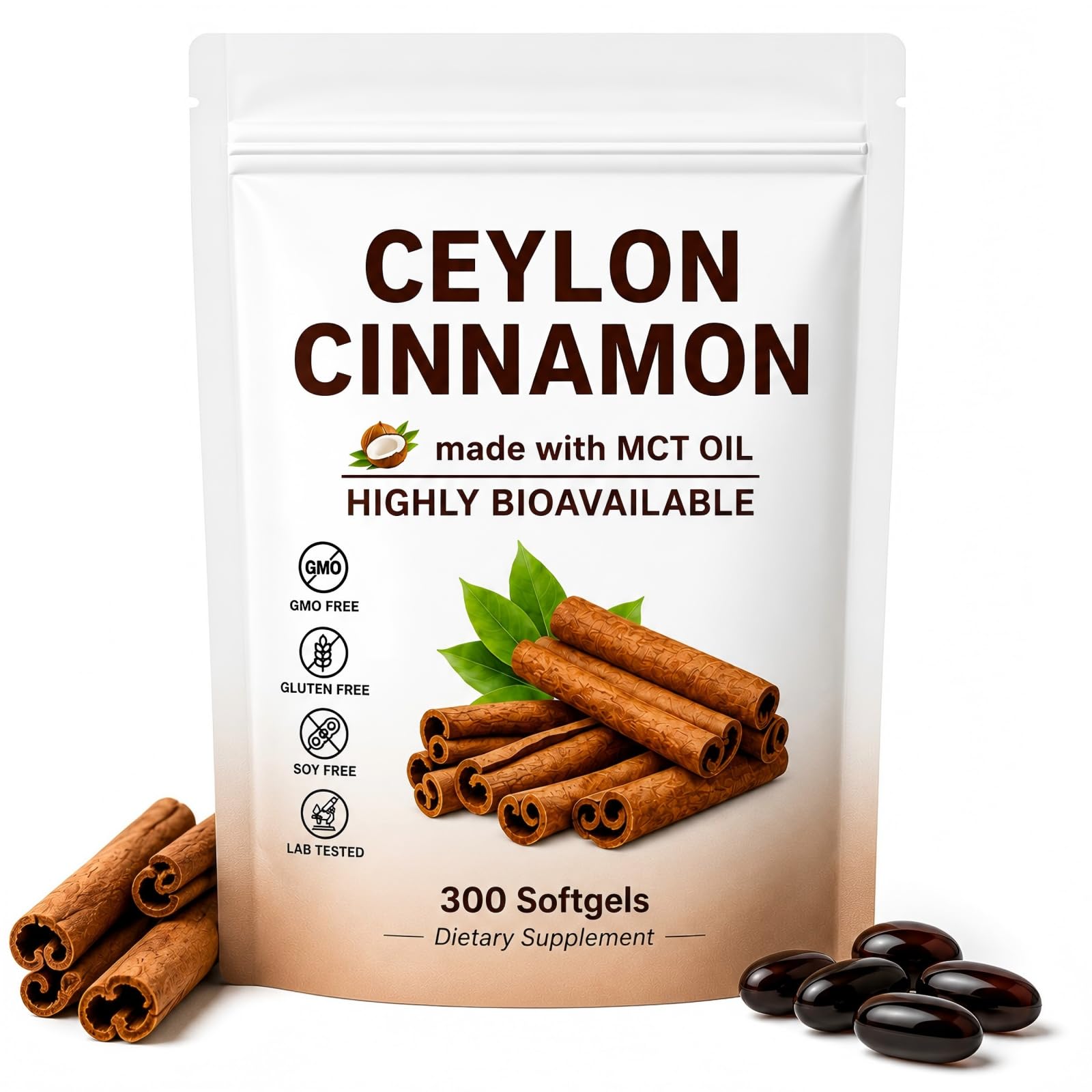 Zmztuhua Organic Ceylon Cinnamon Softgels With MCT Oil Capsule, 300 Capsules