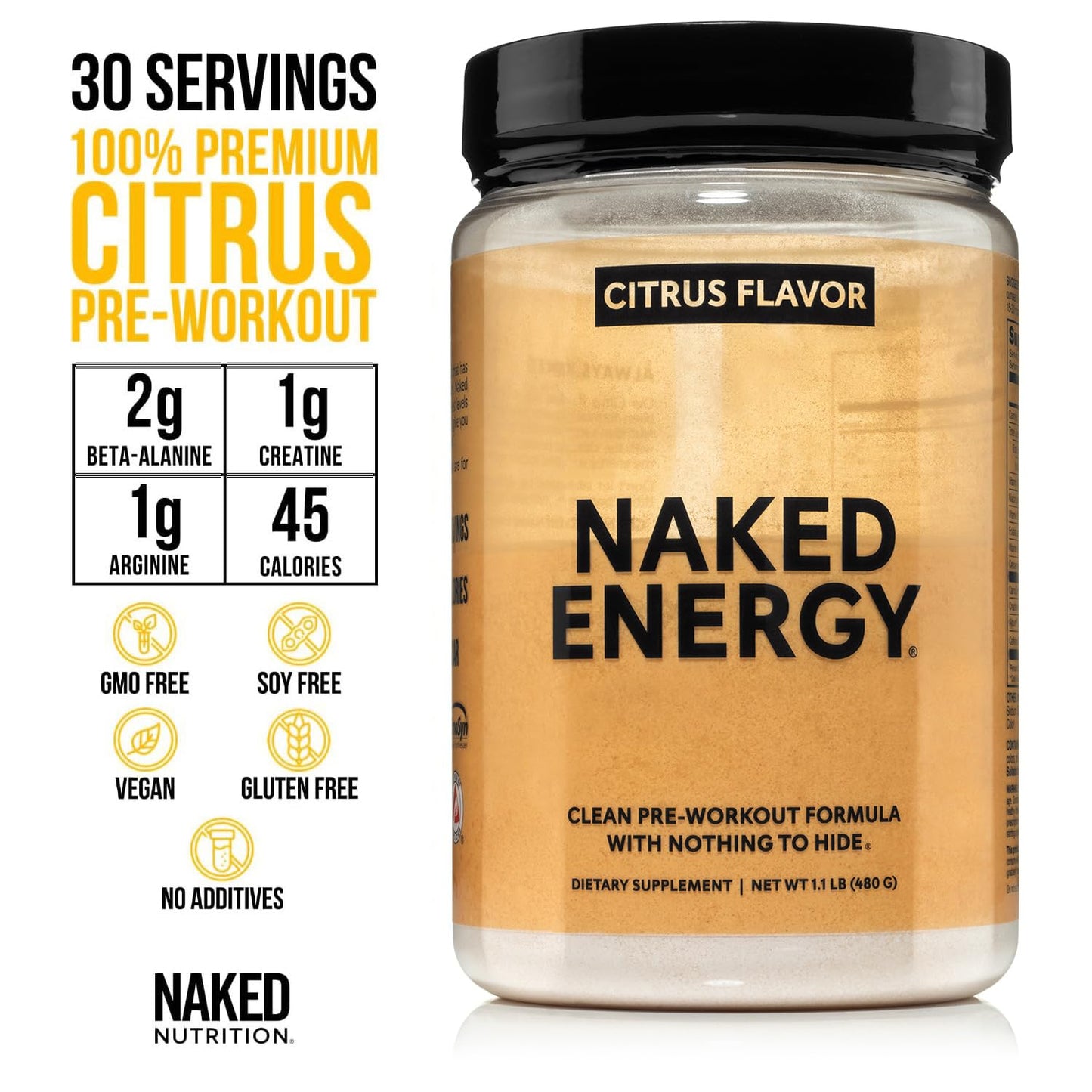 NAKED Vegan Energizing Muscle Recovery Bundle: Naked Citrus Energy and 240 L-Glutamine Capsules, 1000mg