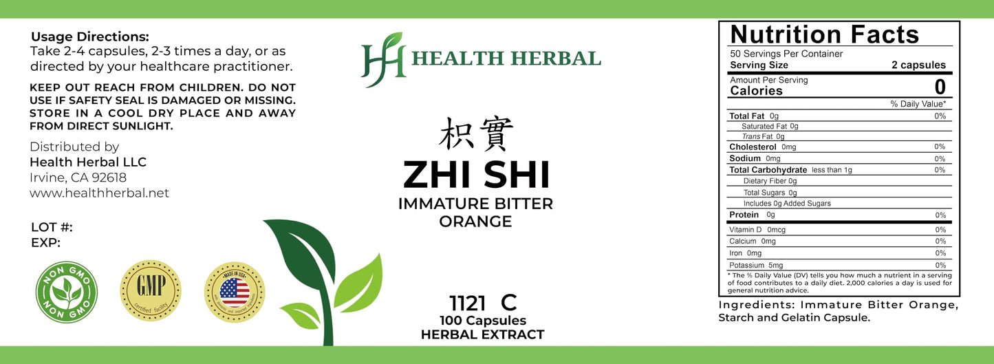 Health Herbal Zhi Shi/Immature Bitter Orange Capsules, 100 Capsules