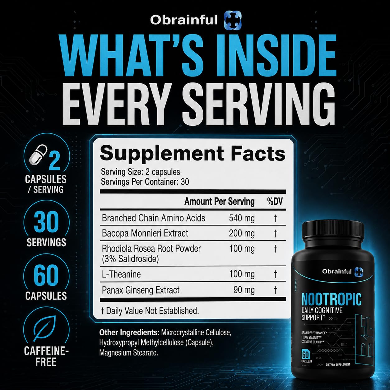 Obrainful Nootropic Brain Support Supplement Capsule 60 Count