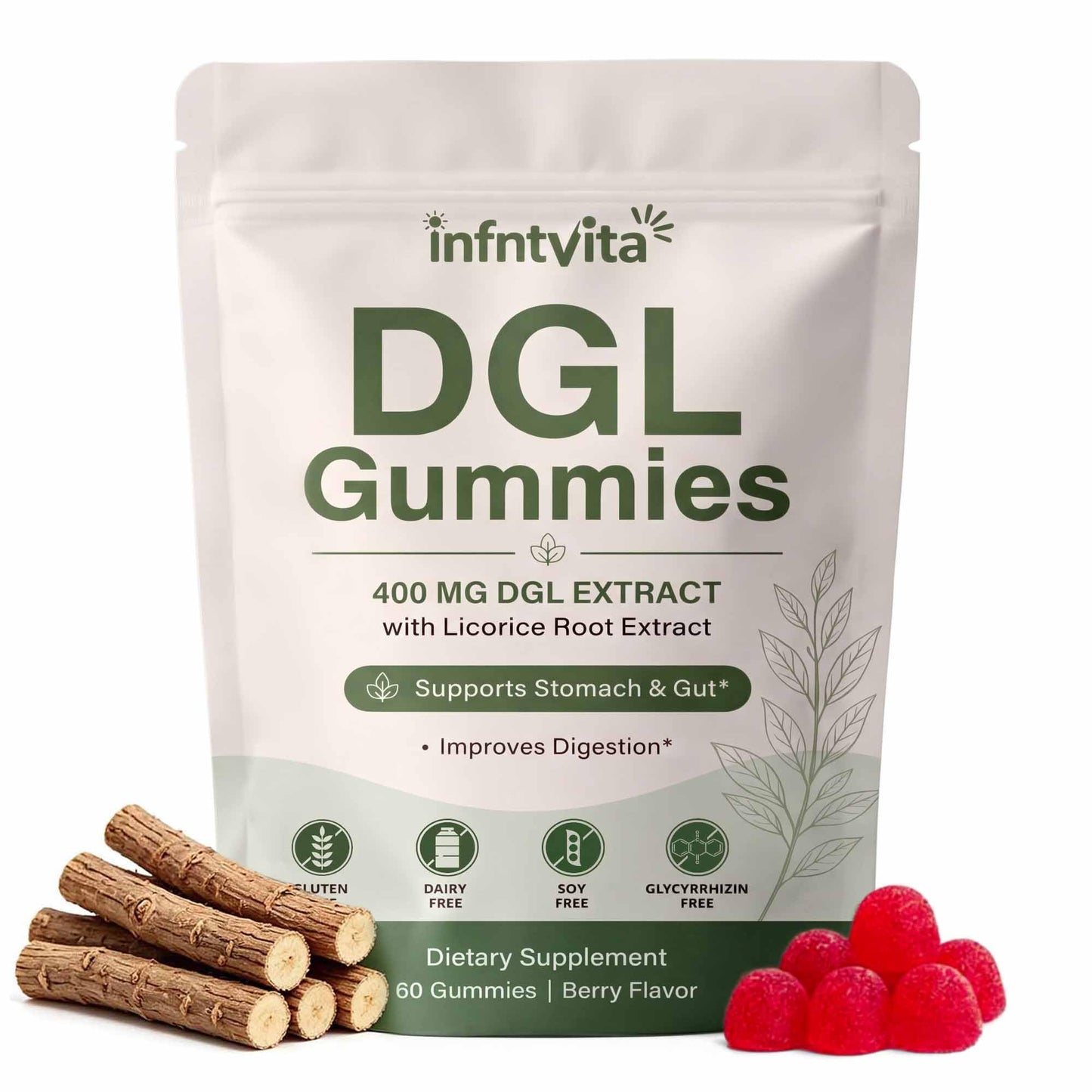 INFNTVITA DGL Licorice Root Gummies 400mg – Deglycyrrhizinated Licorice Extract for Stomach & Gut Support – Vegan, Gluten Free, Berry Flavor – 60 Gummies