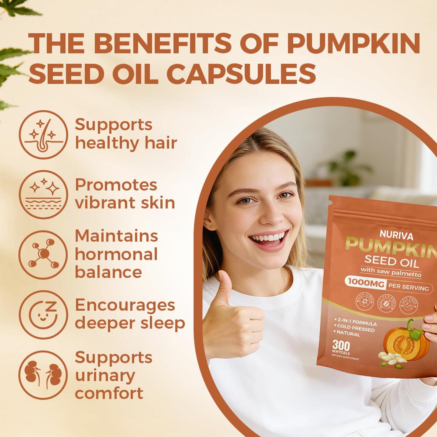 Nichalous Pumpkin Seed Oil with Saw Palmetto Softgels, 300-Count