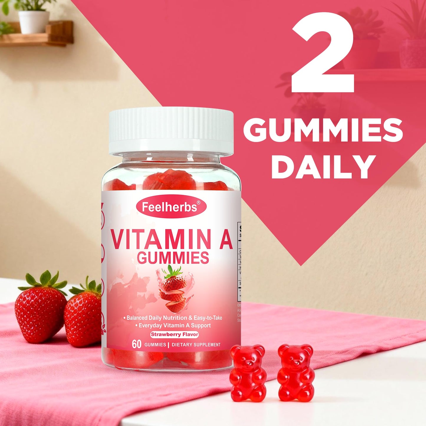 Feelherbs Vitamin A 25000 IU Gummies, 60 Count