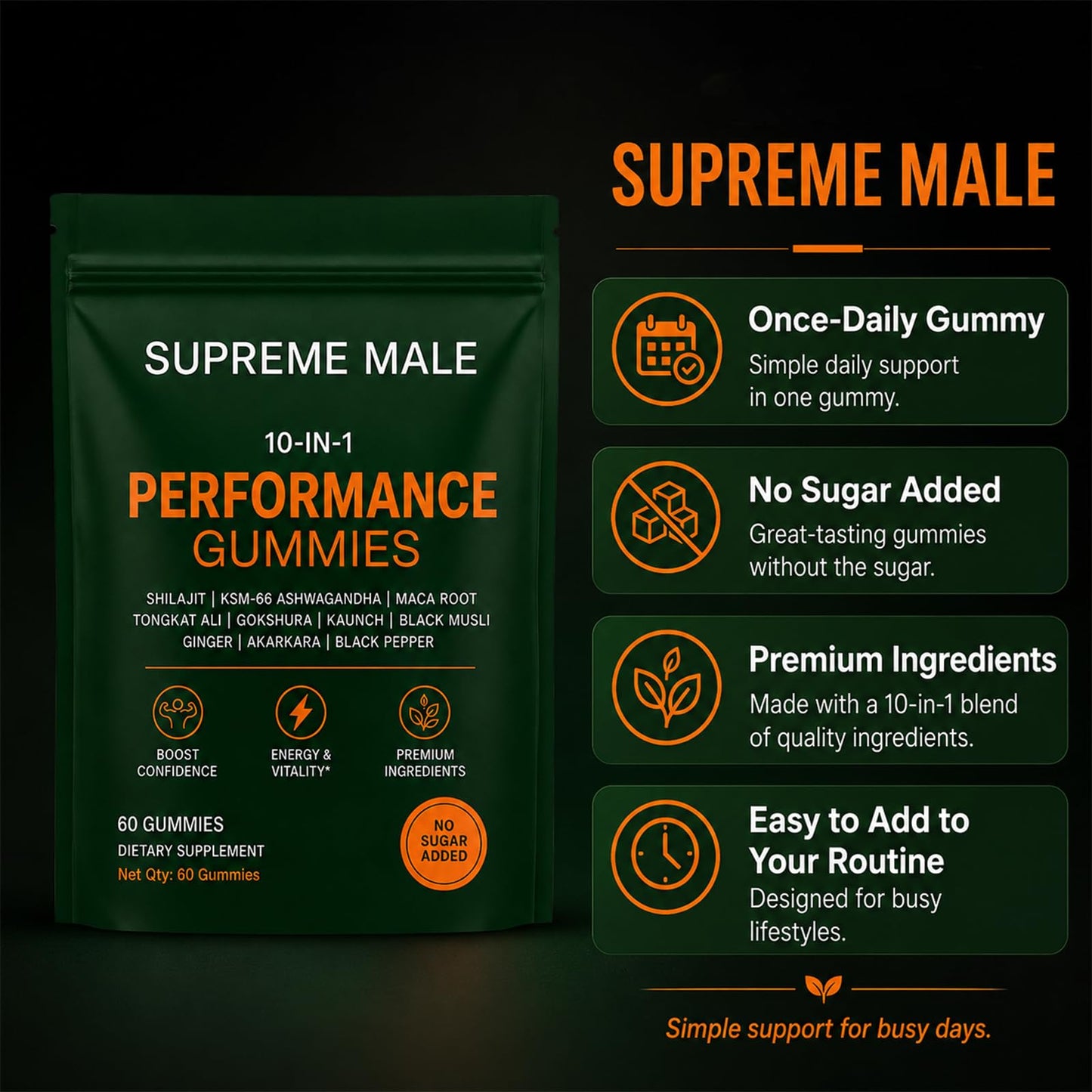 LUXEBARE Supreme Male 10 in 1 Alpha Gummies, 60 Count