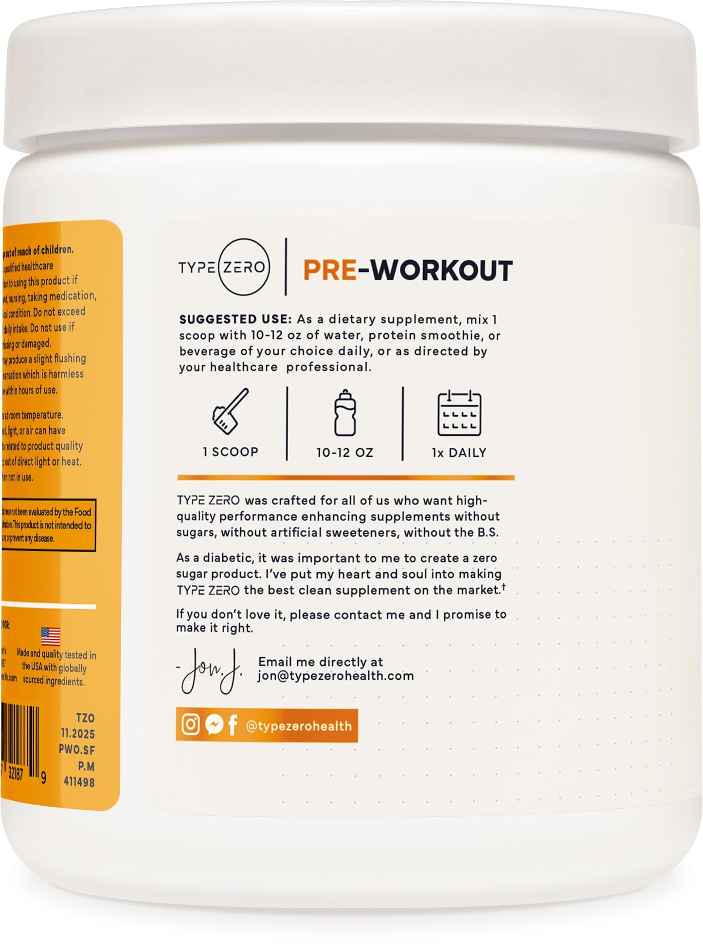 Type Zero Clean Stim Free Pre Workout Powder 10