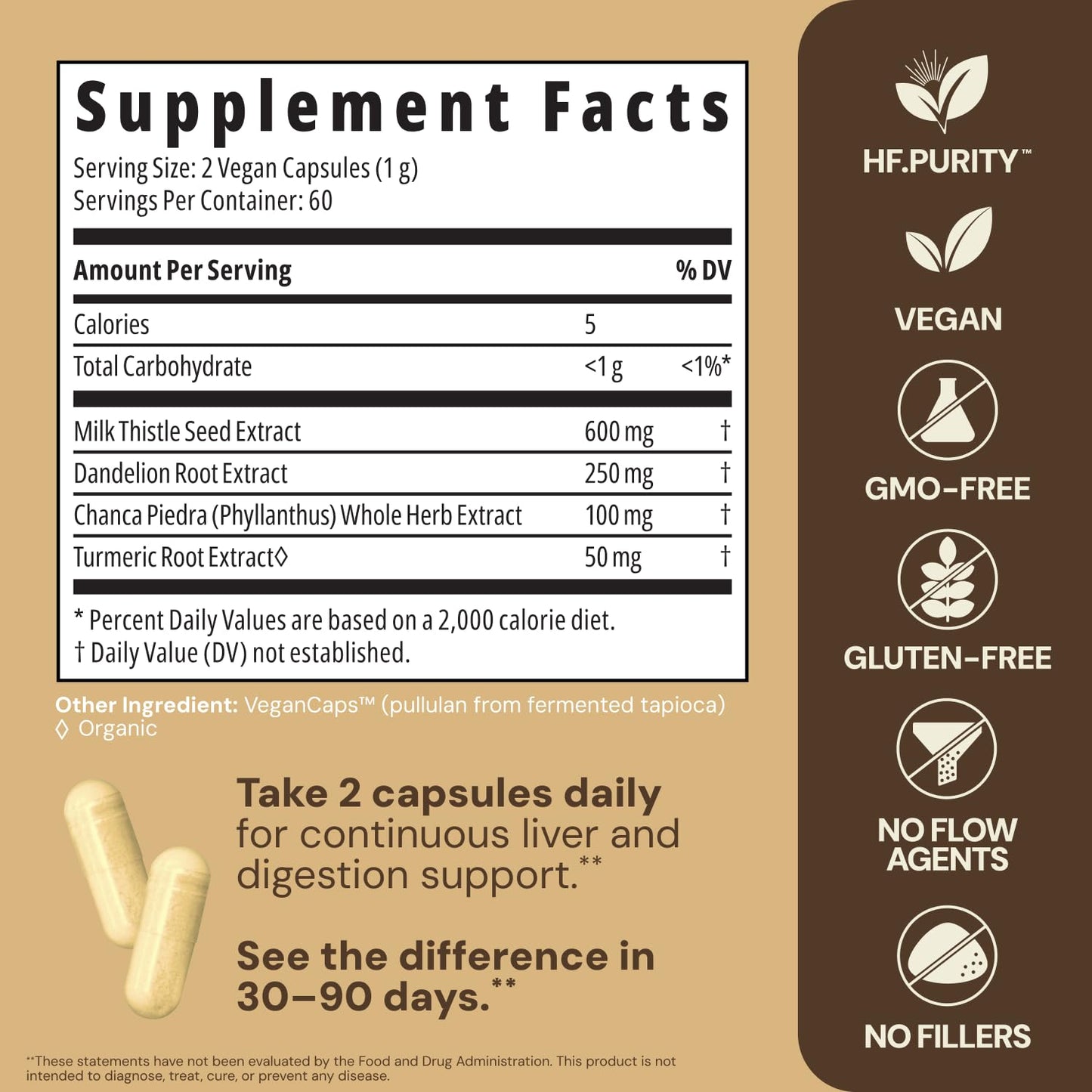 HEALTHFORCE SUPERFOODS Liver Rescue Natural Liver Cleanse with Milk Thistle & Dandelion Root Gluten-Free & Vegan 120 Capsules