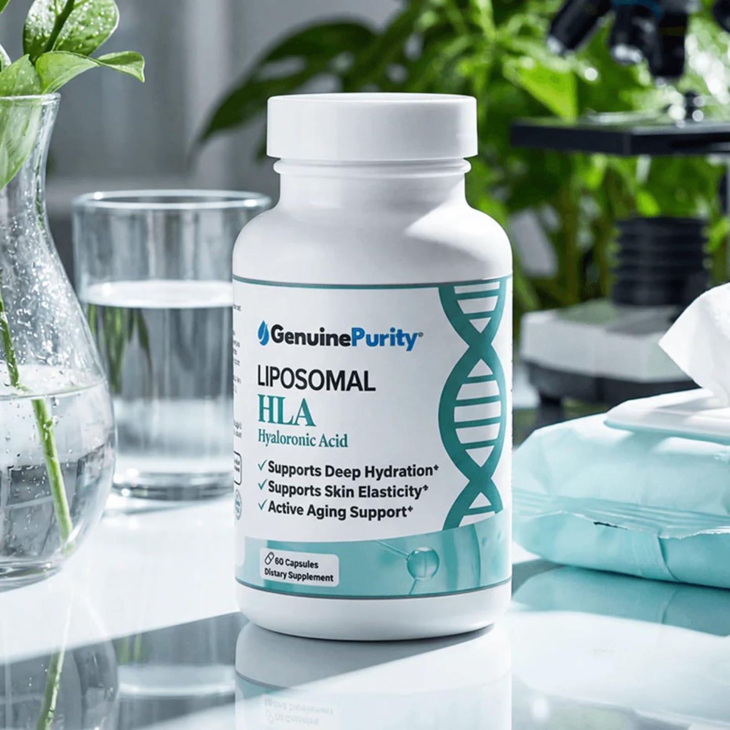 GenuinePurity Liposomal Hyaluronic Acid Supplement - Advanced HLA 400mg for Deep Tissue Hydration, Joint Lubrication & Skin Elasticity - Premium Anti-Aging Moisture Support, 60 Capsules