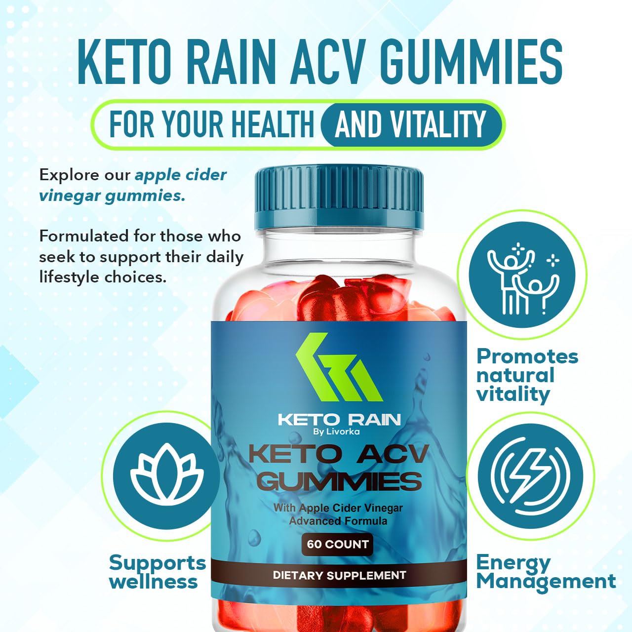 LIVORKA Keto Rain Advanced ACV Gummies, 120 Gummies