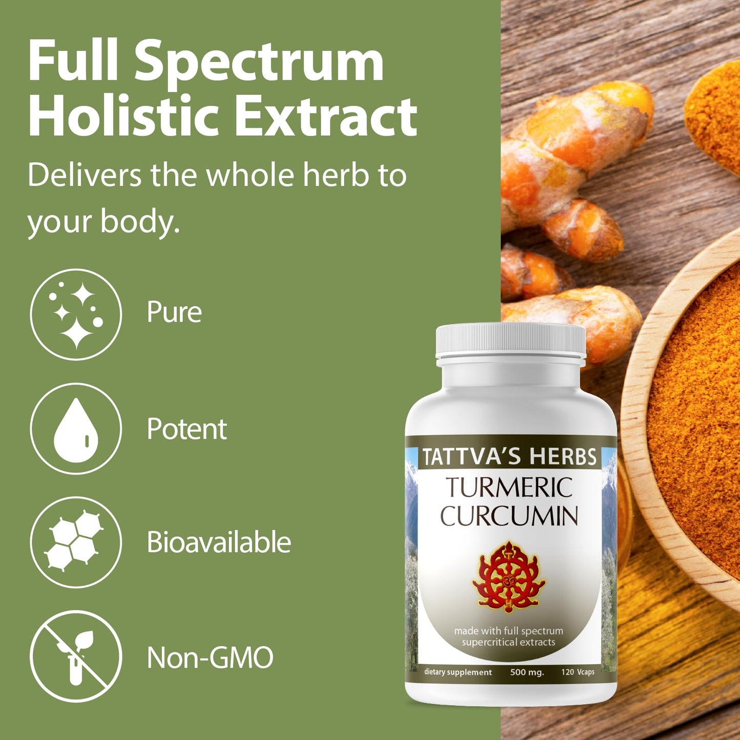 Tattva's Herbs Turmeric Curcumin 500 mg with Black Pepper Capsules, 120 Capsules