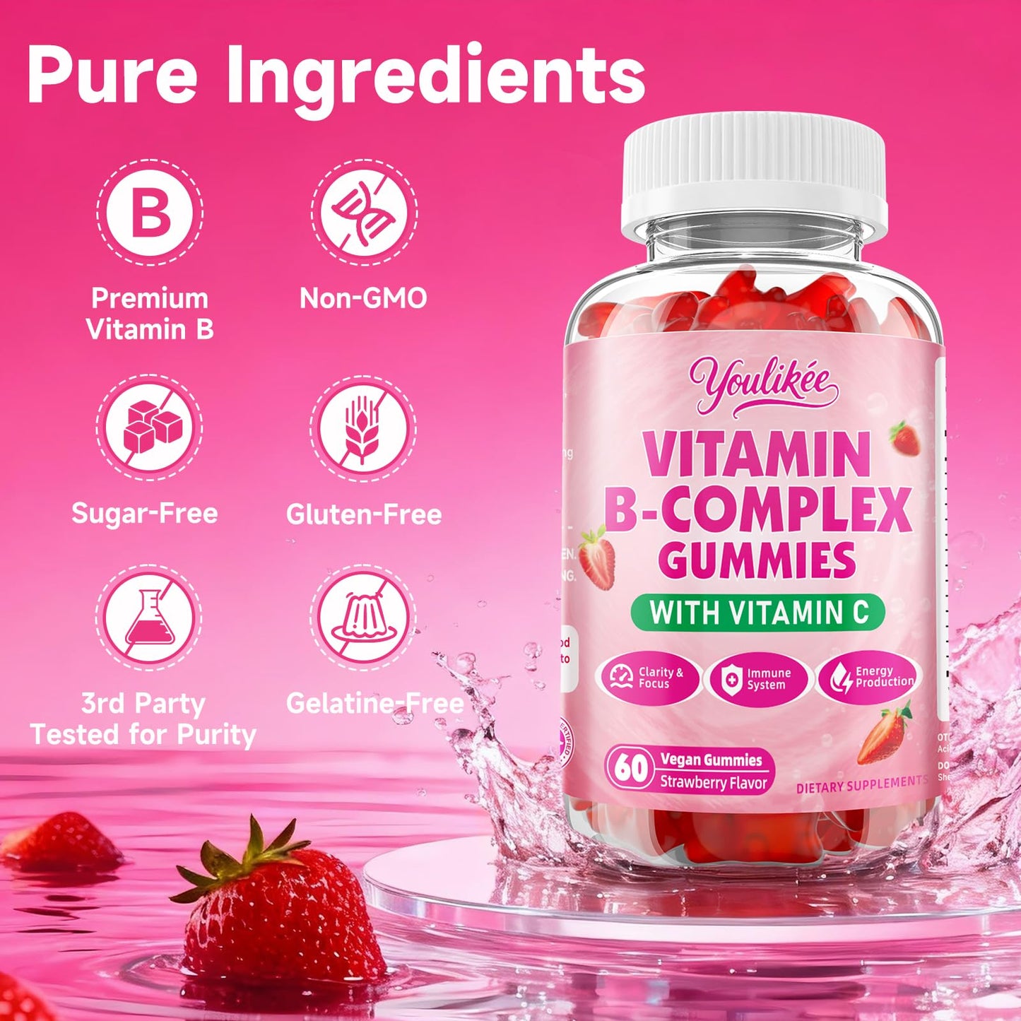 Youlikee Vitamin B-Complex Gummies for Women & Men, 60 Count