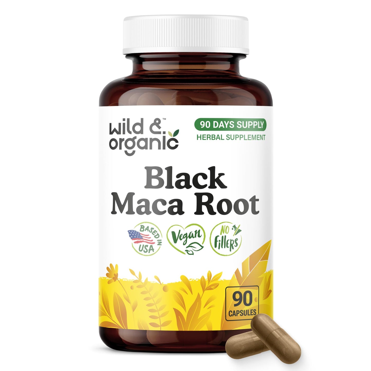 Wild & Organic Black Maca Root 500 mg Capsules, 90 Count