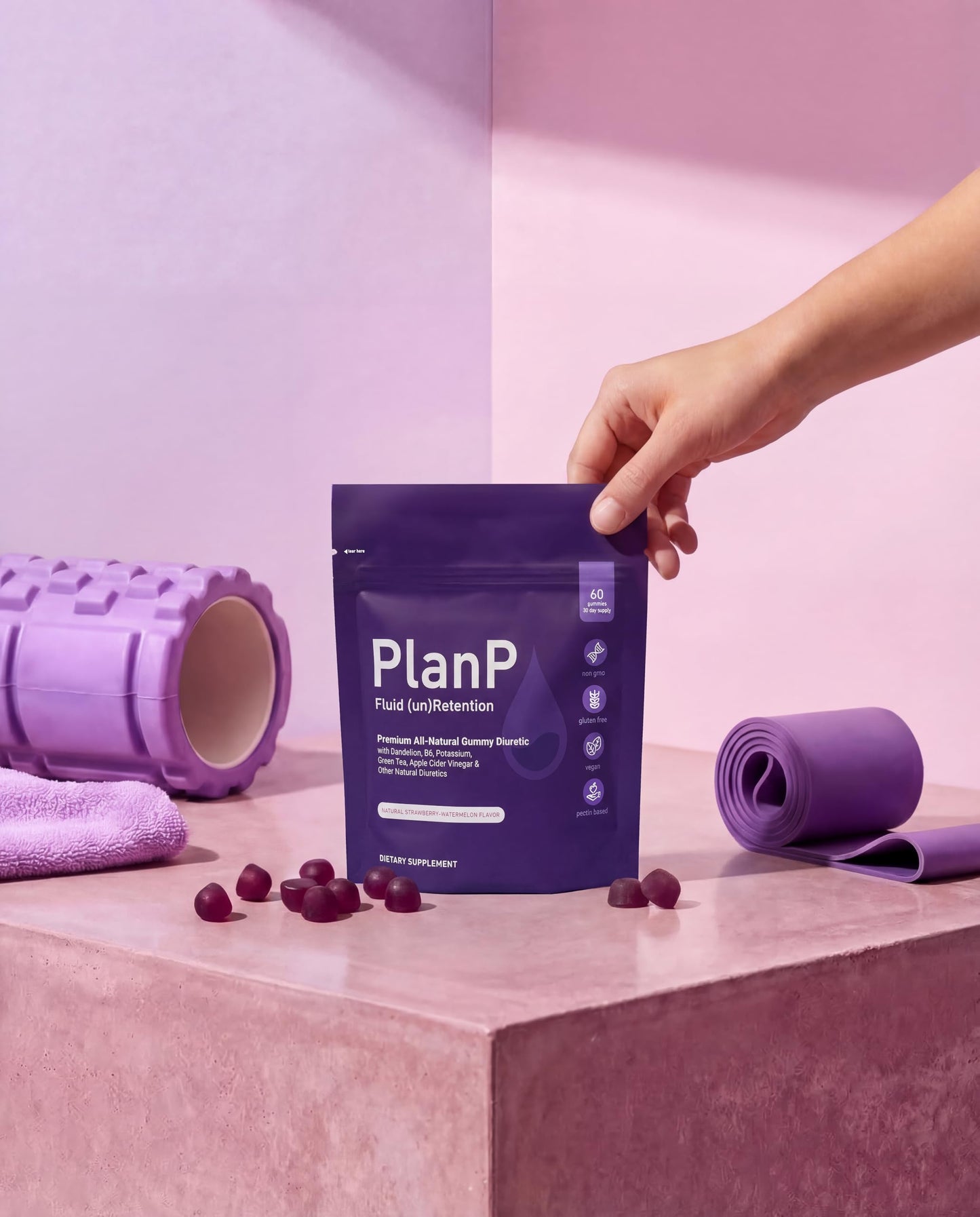 PlanP Premium All-Natural Plant-Based Diuretic Gummies, 60-Count