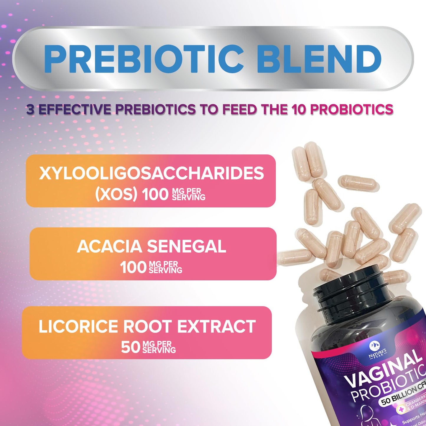 Nature's Peak Vaginal Probiotics for Women with Prebiotics - 50 Billion CFU, 10 Strains, Cranberry & D-Mannose - Capsule, 120 Count