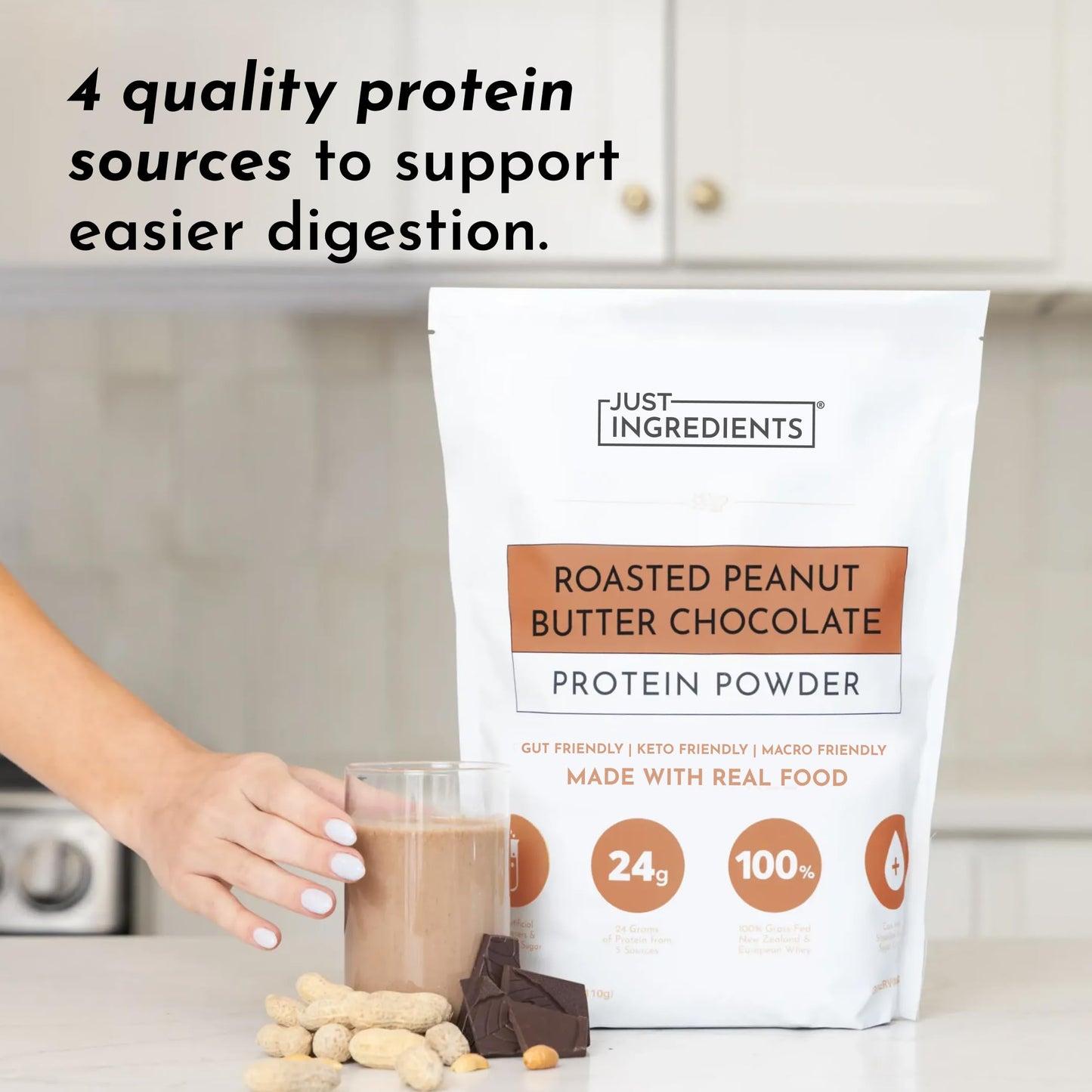 JUST INGREDIENTS Roasted Peanut Butter Chocolate Protein Powder, 23 Servings