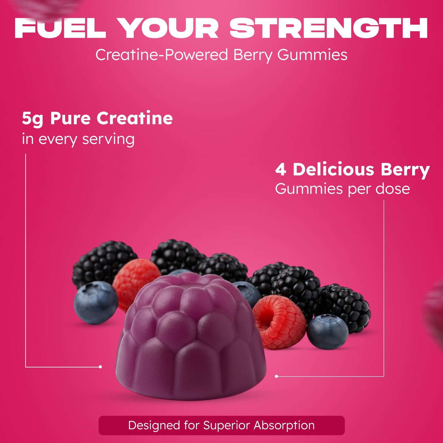 PUUR LIFE Creatine Monohydrate Gummies 5000mg, 120 Count