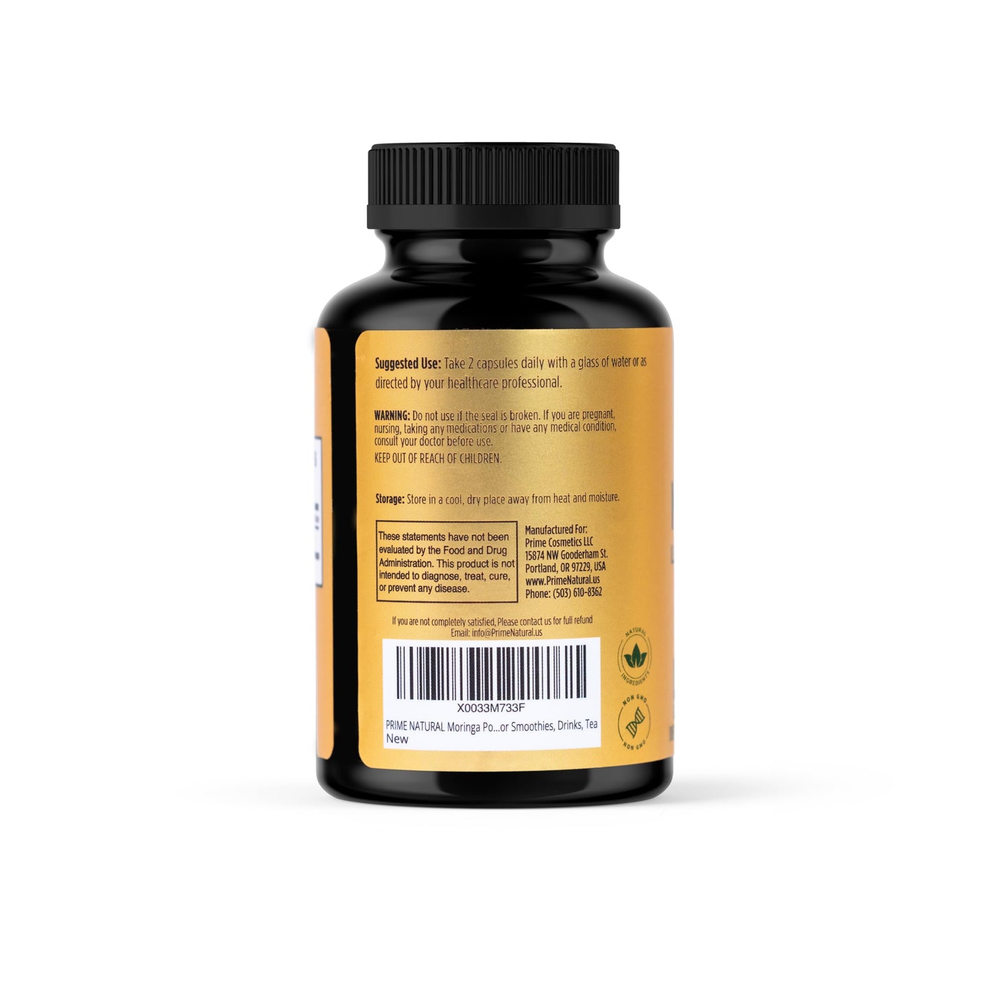 Prime Natural Moringa Powder Capsules, 60 Count