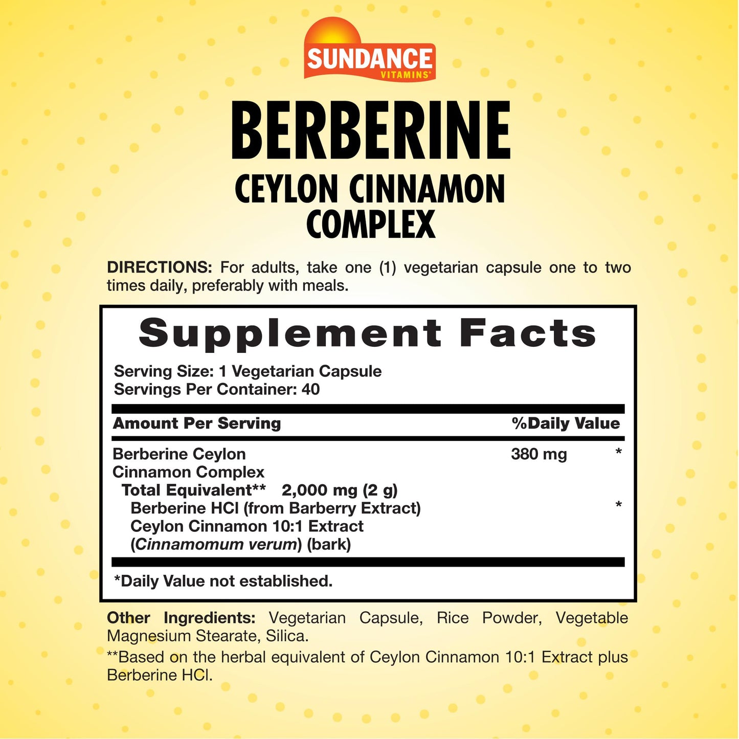 Sundance Berberine with Ceylon Cinnamon Capsules, 40 Count