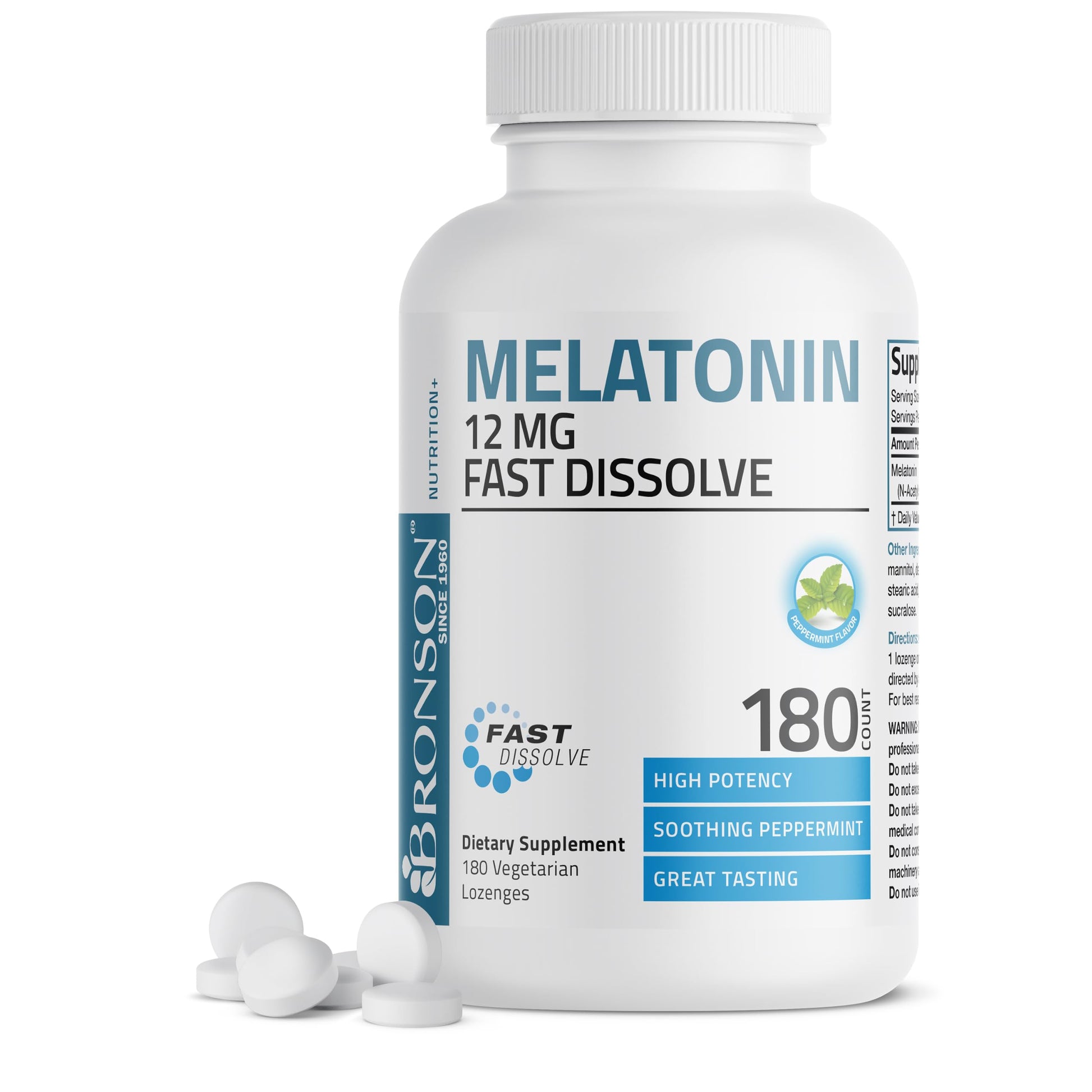 Bronson Melatonin 12 mg Fast Dissolve Sleep Support Lozenges, 180 Count