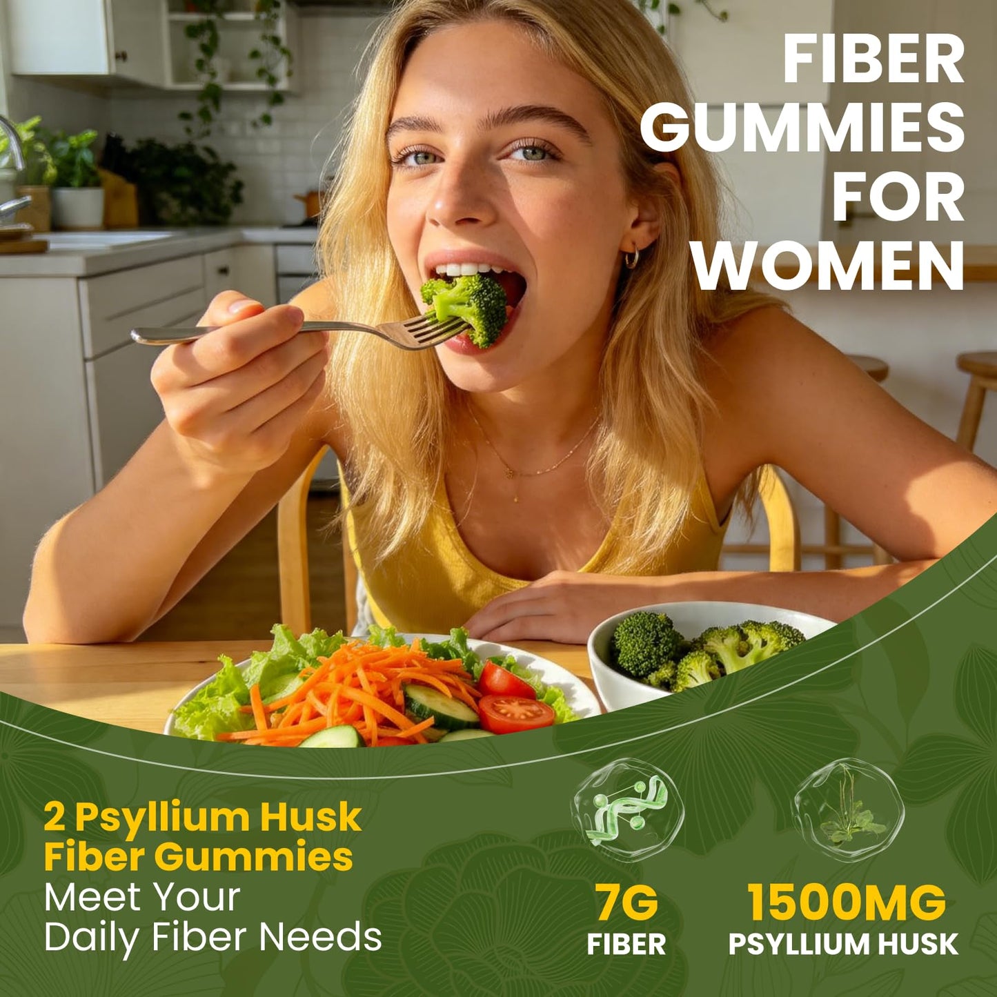 Aube'Azur Psyllium Husk + Fiber Gummies for Women, Organic Psyllium Husk Fiber Supplement with Inulin Prebiotic Fiber, Sugar Free, 60 Gummies
