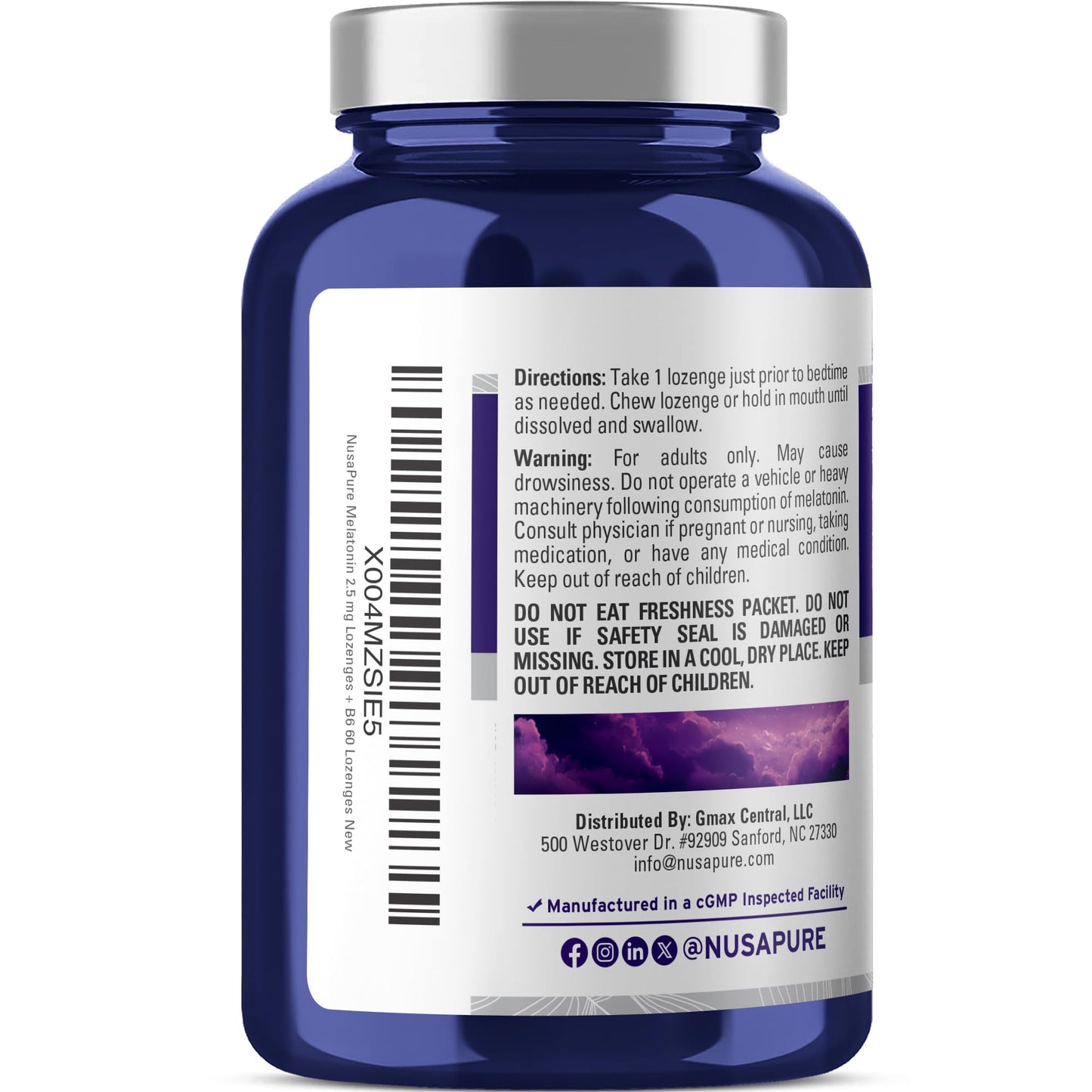 NusaPure Melatonin Lozenges with Vitamin B6 2.5mg, 60 Count