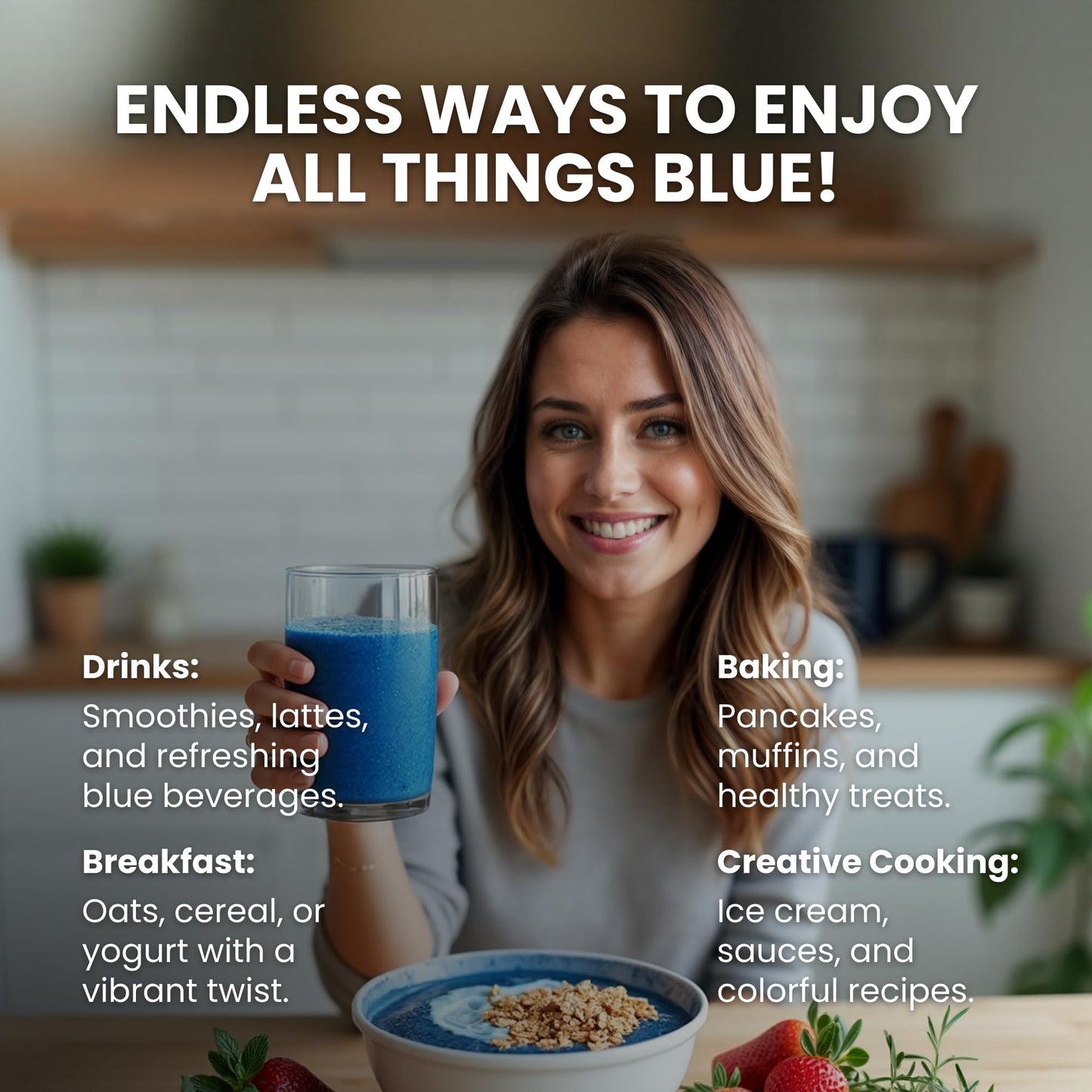 Mavella Blue Spirulina Powder with Butterfly Pea Flower & Blueberry, 3.5 oz