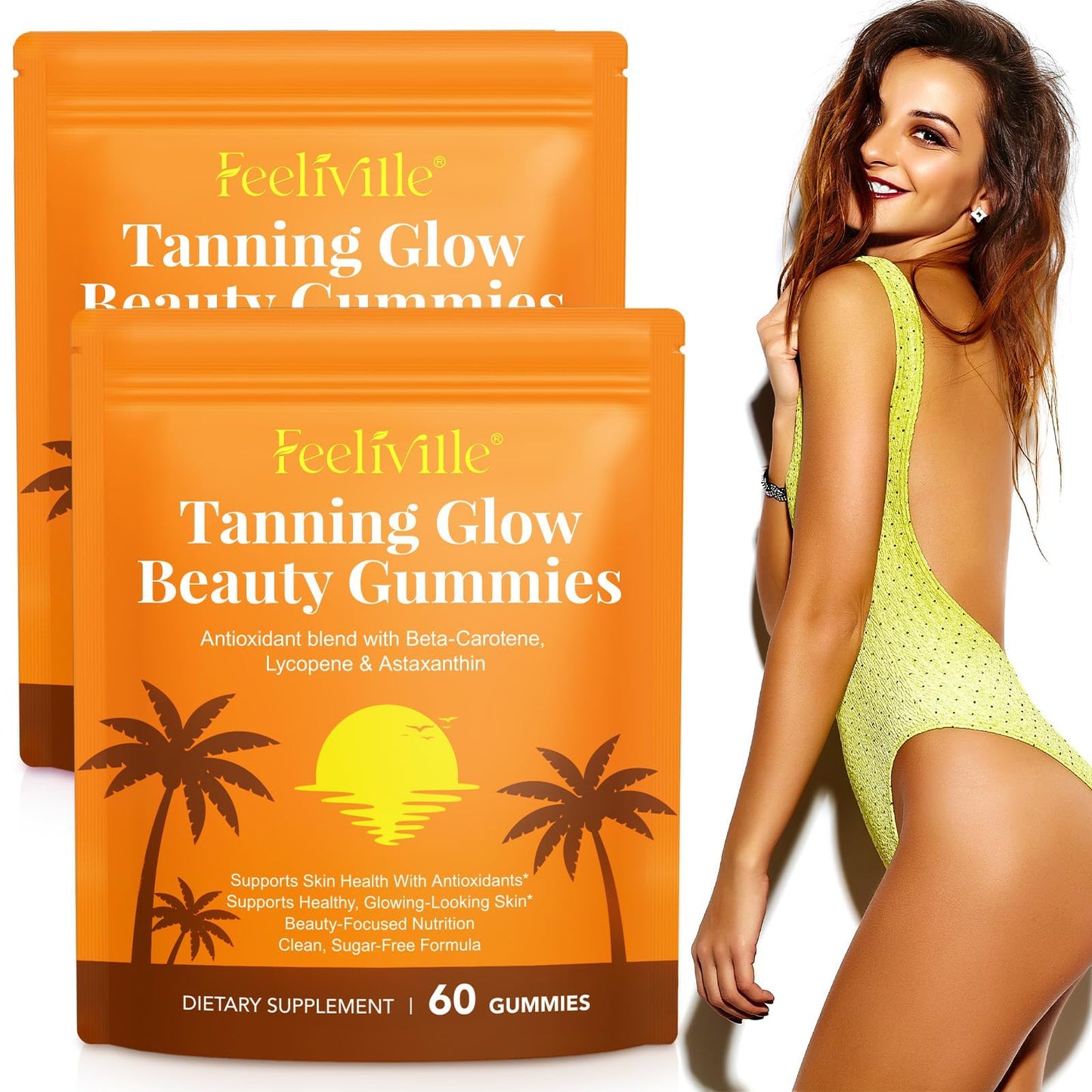 VOFANK Tanning Gummies for Women and Men with Astaxanthin, Antioxidant Blend with Beta-Carotene, Lycopene & Astaxanthin, Skin Radiance & Hydration, Vegan, 60 Gummies