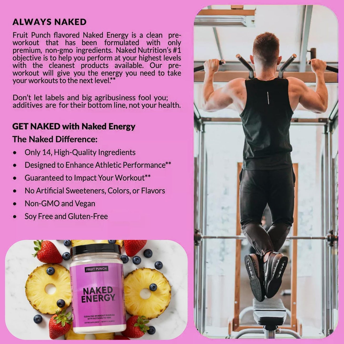 NAKED Fruit Punch Energy Pre Workout Powder, 17.6 oz