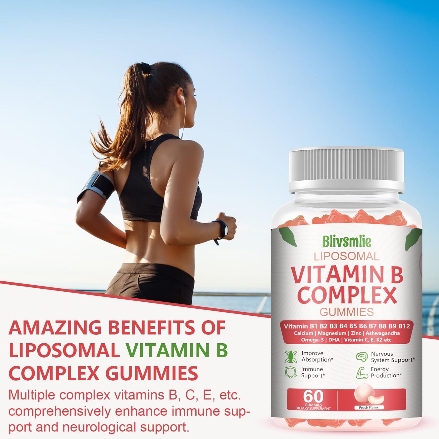 Blivsmlie 33-IN-1 Liposomal Overall 3500mg + Vitamin B Complex Gummies, 60 Count