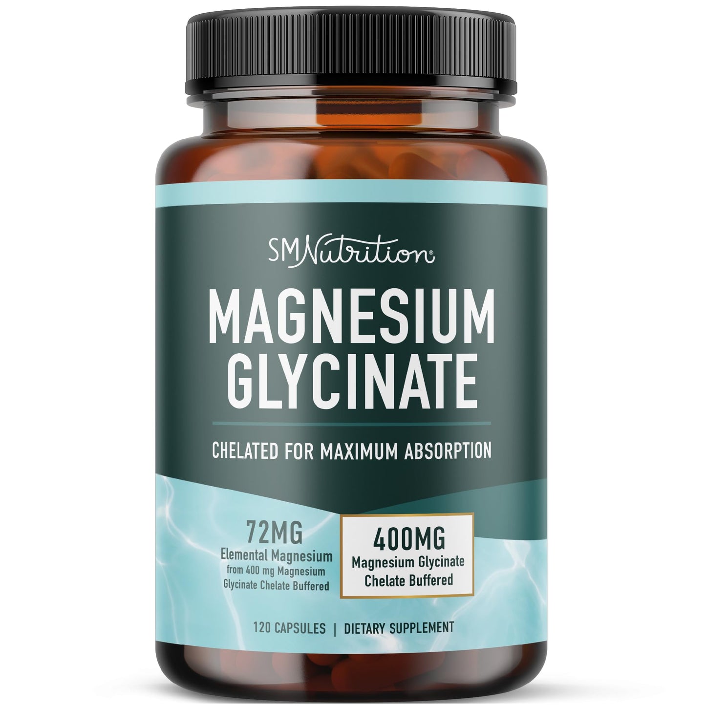 SMNutrition Magnesium Glycinate 400mg, Chelated Magnesium Glycinate, Maximum Absorption, 120 Capsules