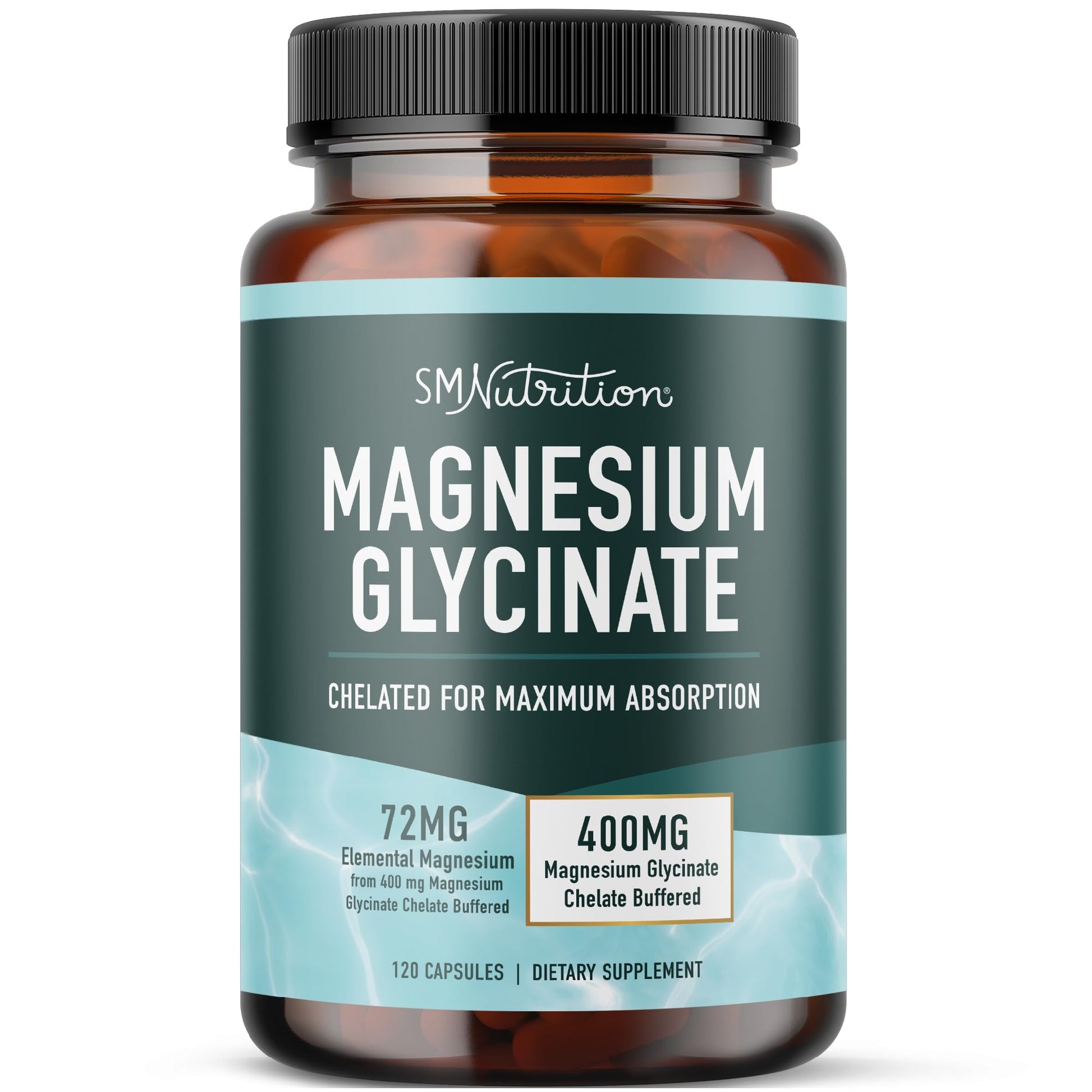 SMNutrition Magnesium Glycinate 400mg, Chelated Magnesium Glycinate, Maximum Absorption, 120 Capsules