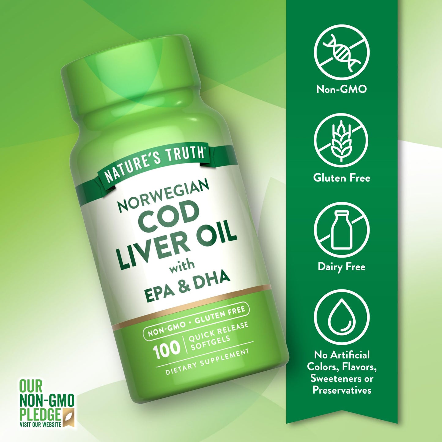 Nature's Truth Norwegian Cod Liver Oil Softgels with EPA & DHA, 100 Count