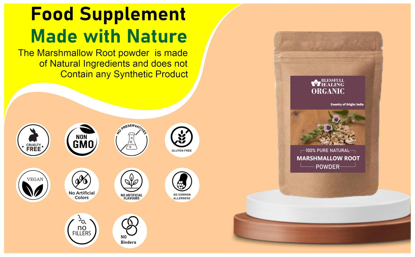 Blessfull Healing Organic Marshmallow Root Powder, 3.53 oz