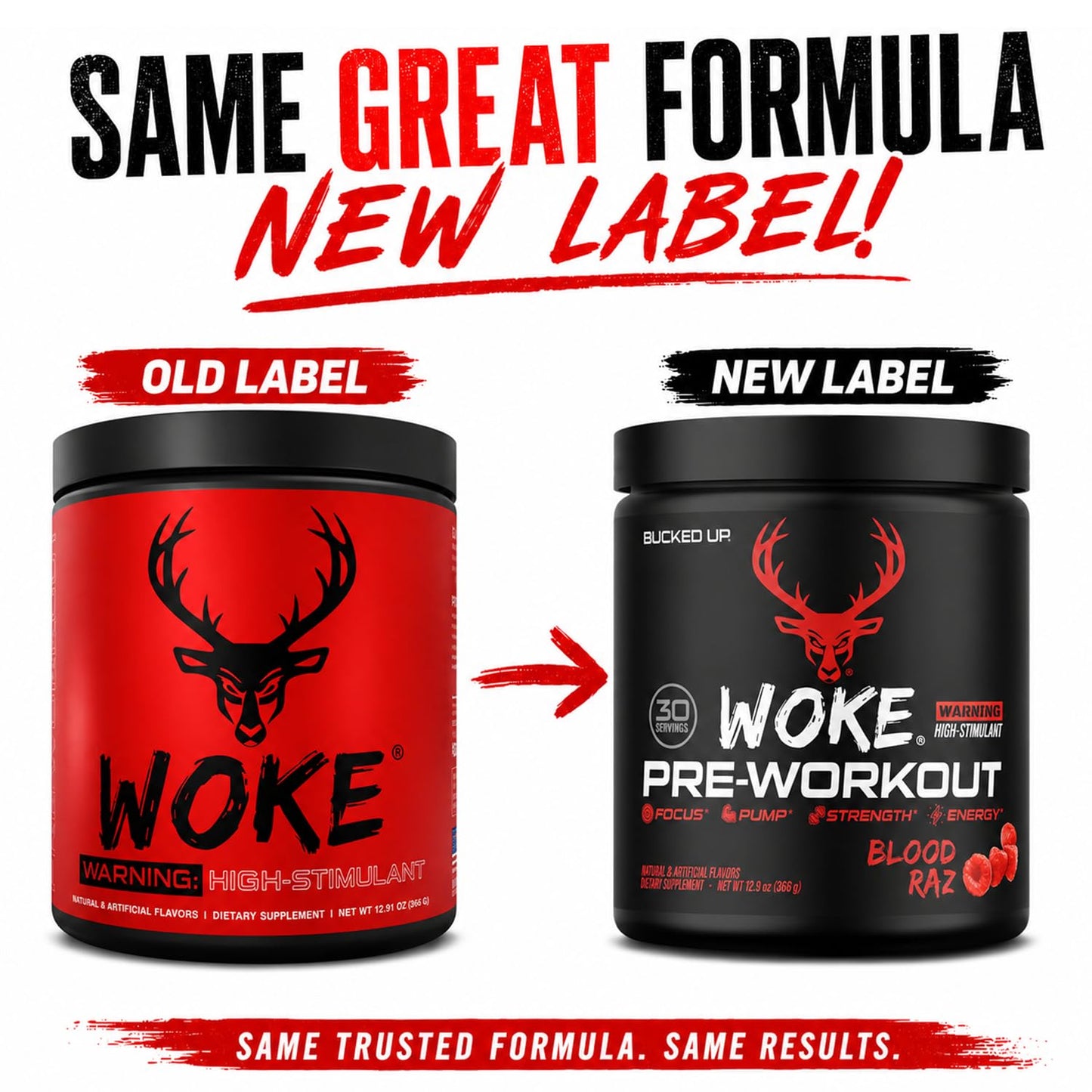 Bucked Up Woke HIGH STIM Pre Workout Powder Blood Raz 12.91 Ounce