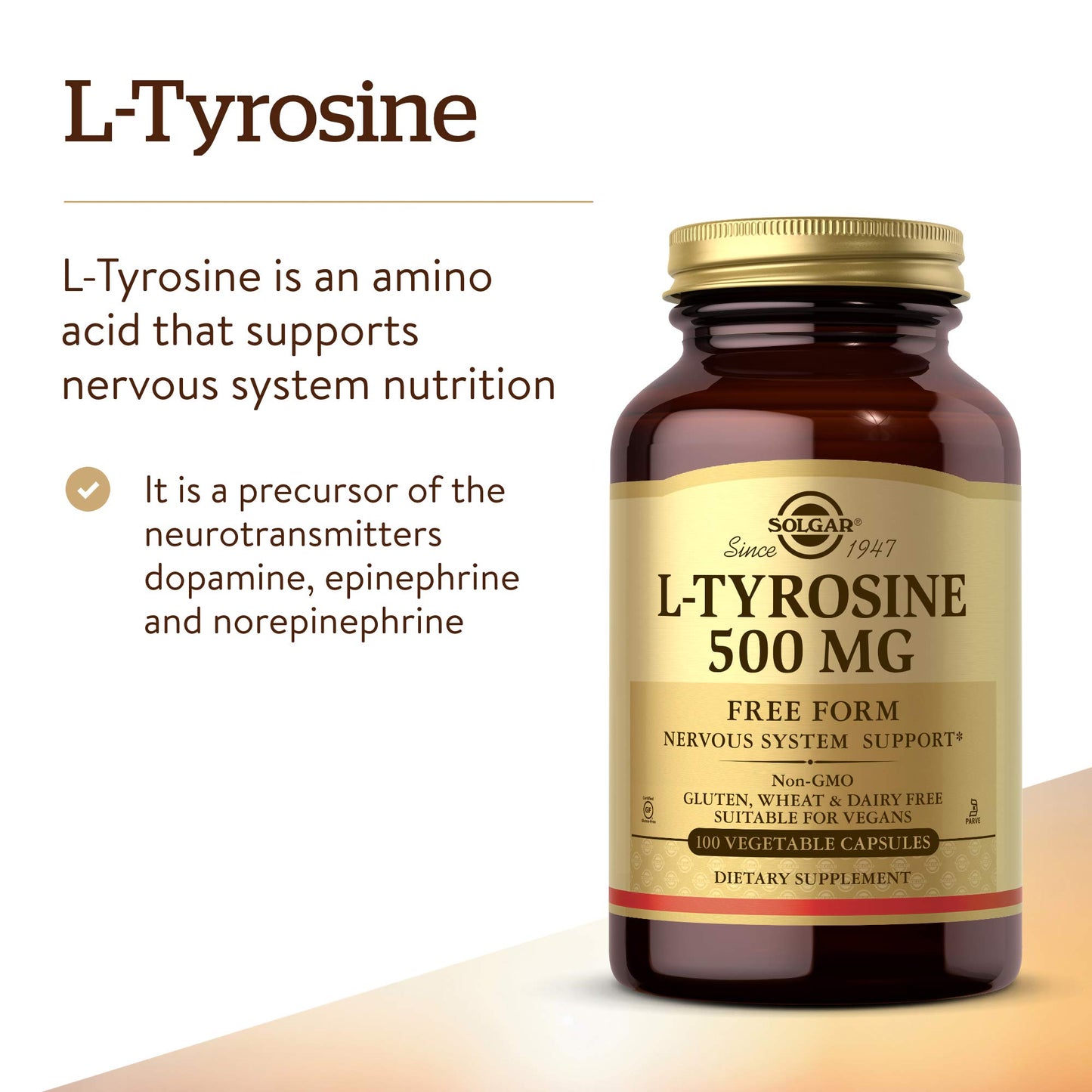 Solgar L-Tyrosine 500 mg Capsule, 100 Count