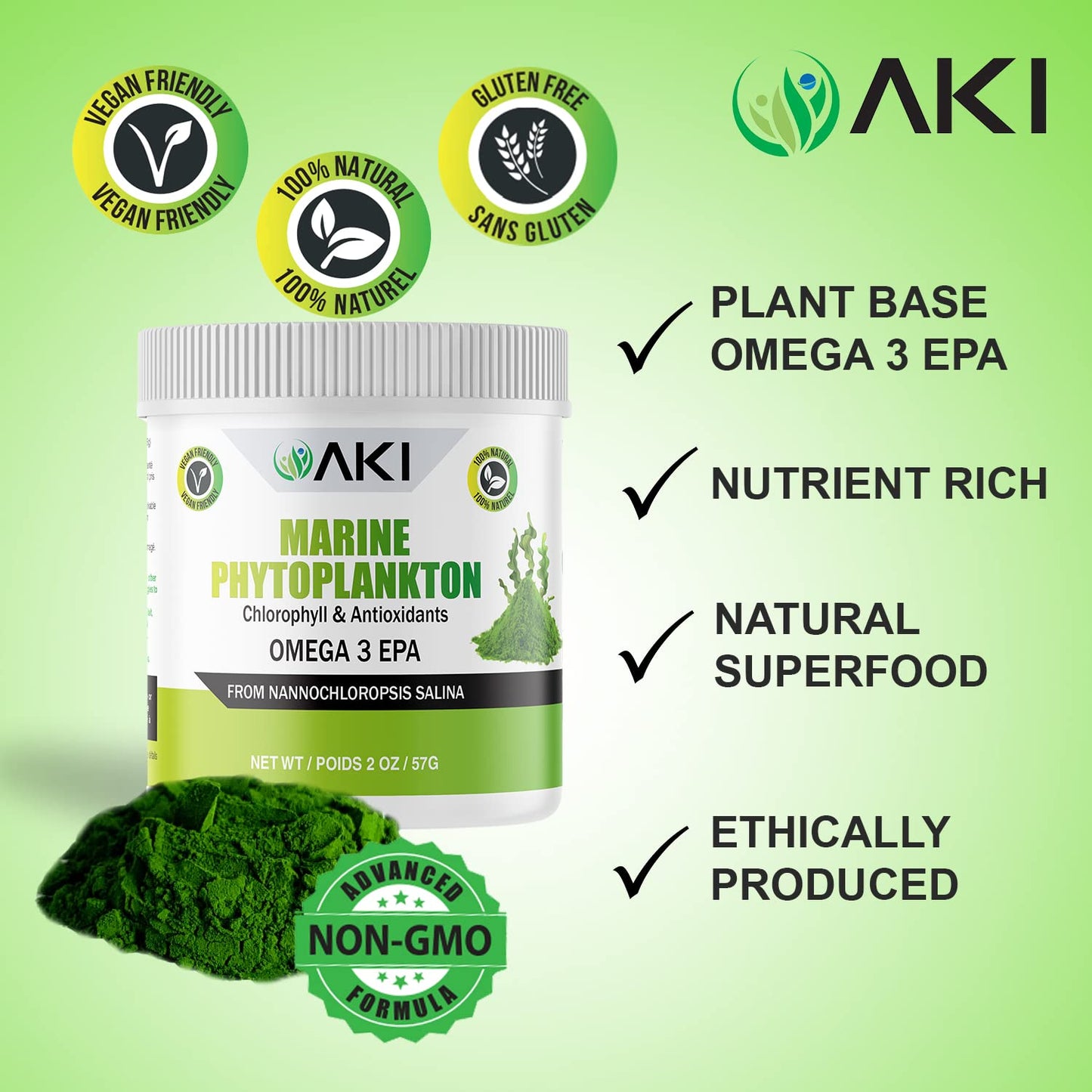 AKI ORGANIC Marine Phytoplankton Powder 2 oz