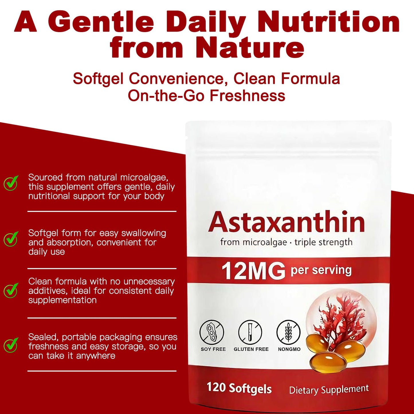 VITAL POWDER Astaxanthin 12mg Softgels 120 Count