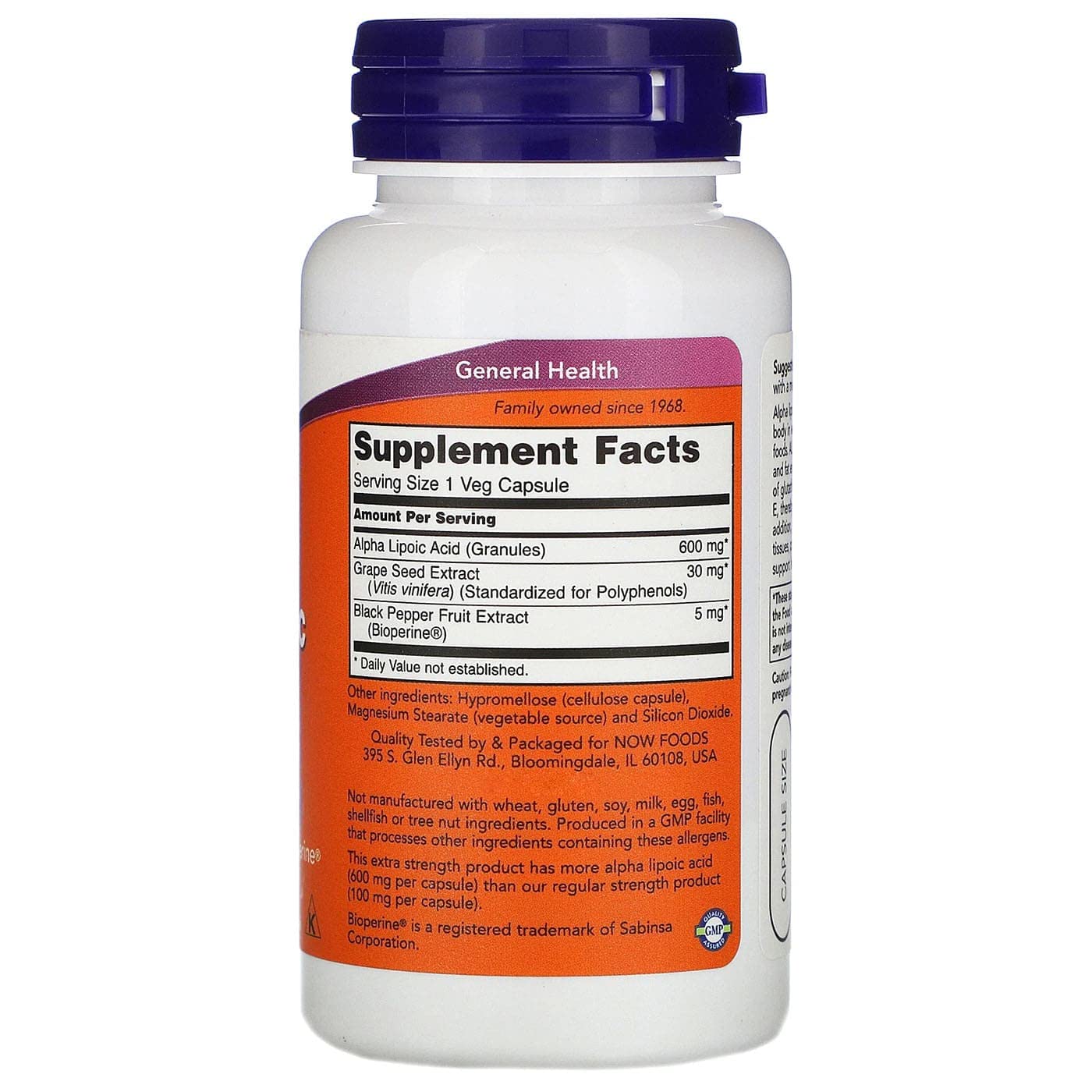 NOW Foods Alpha Lipoic Acid 600 mg, 60 Veg Capsules